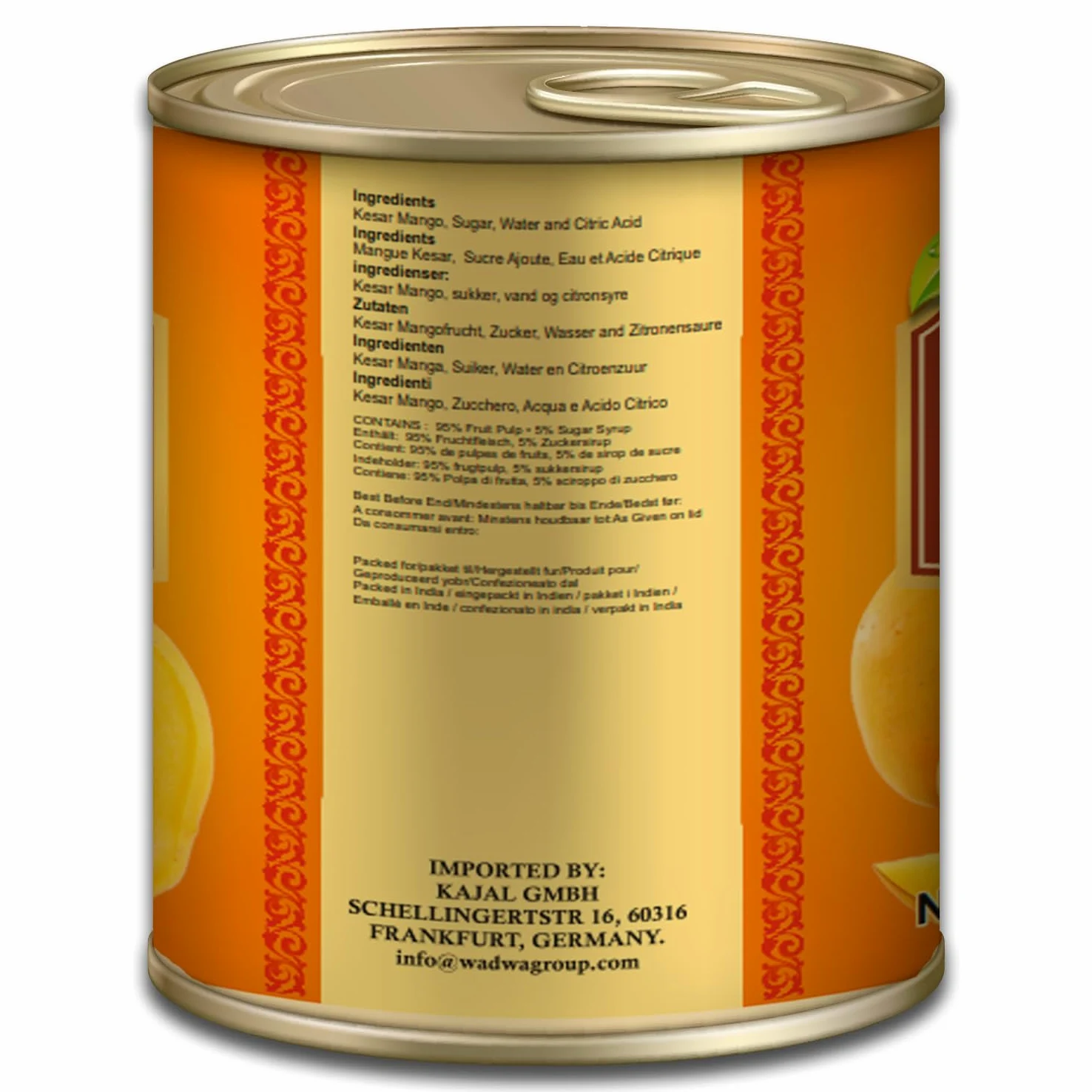 Kajal Purea di mango, Kesar, 6 x 850 g, ideale per frullati di mango, Lassi, dessert e curry, naturale, dolce, dall'India, polpa di mango, kesar senza additivi