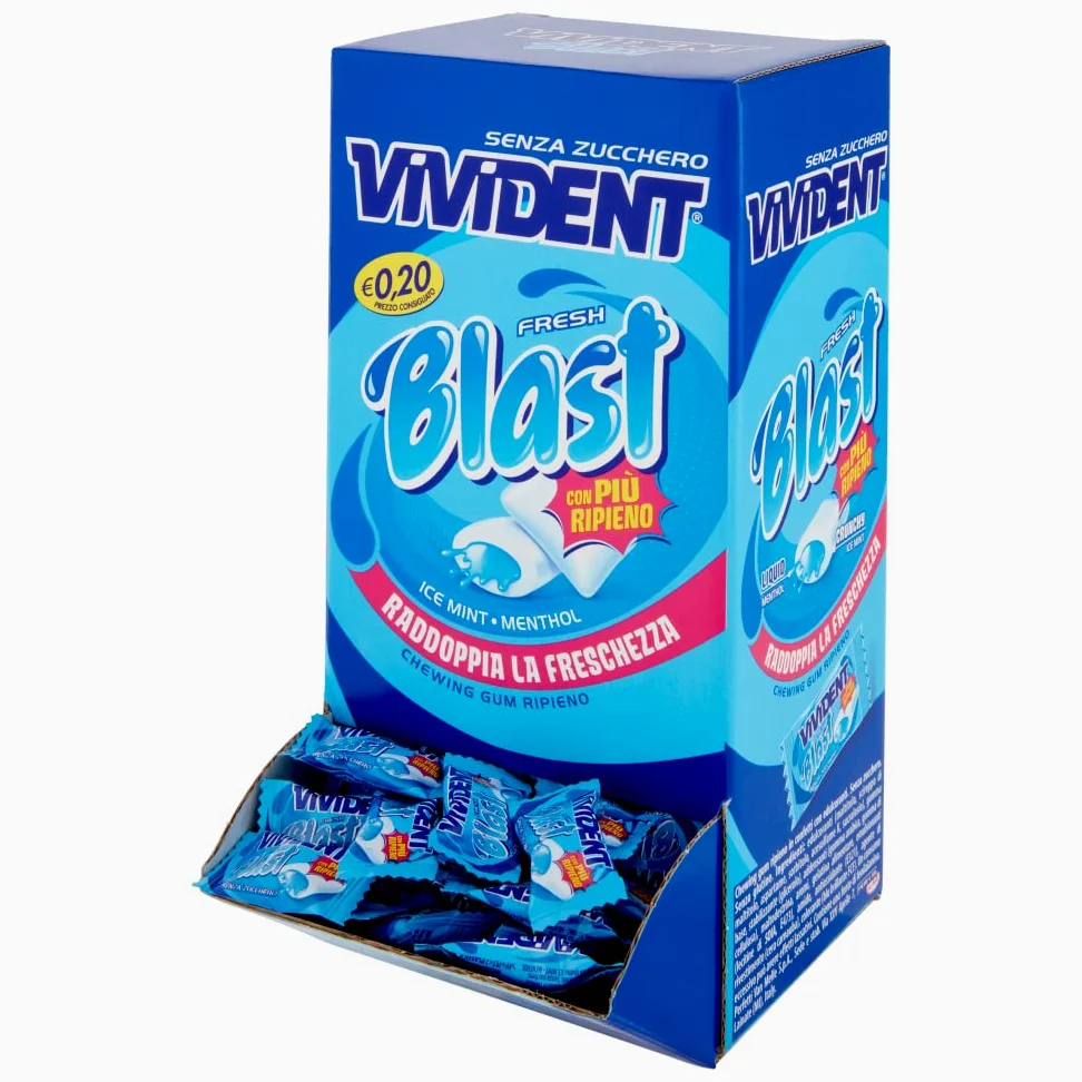 Vivident Fresh Blast, Chewing Gum Ripieno, Senza Zucchero, Gusto Menta, Senza Glutine, Confezione da 200 Gomme da Masticare incartate singolarmente