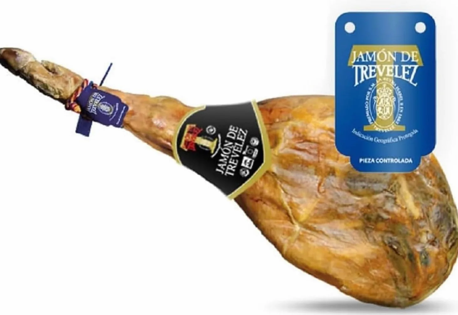 LalolaGourmet I Prosciutto Serrano Spagnolo -Trevélez I.G.P 7.5/8 kg Etichetta BLU, Stagionatura Naturale 100% Minima 17 Mesi, Senza glutine, Senza additivi