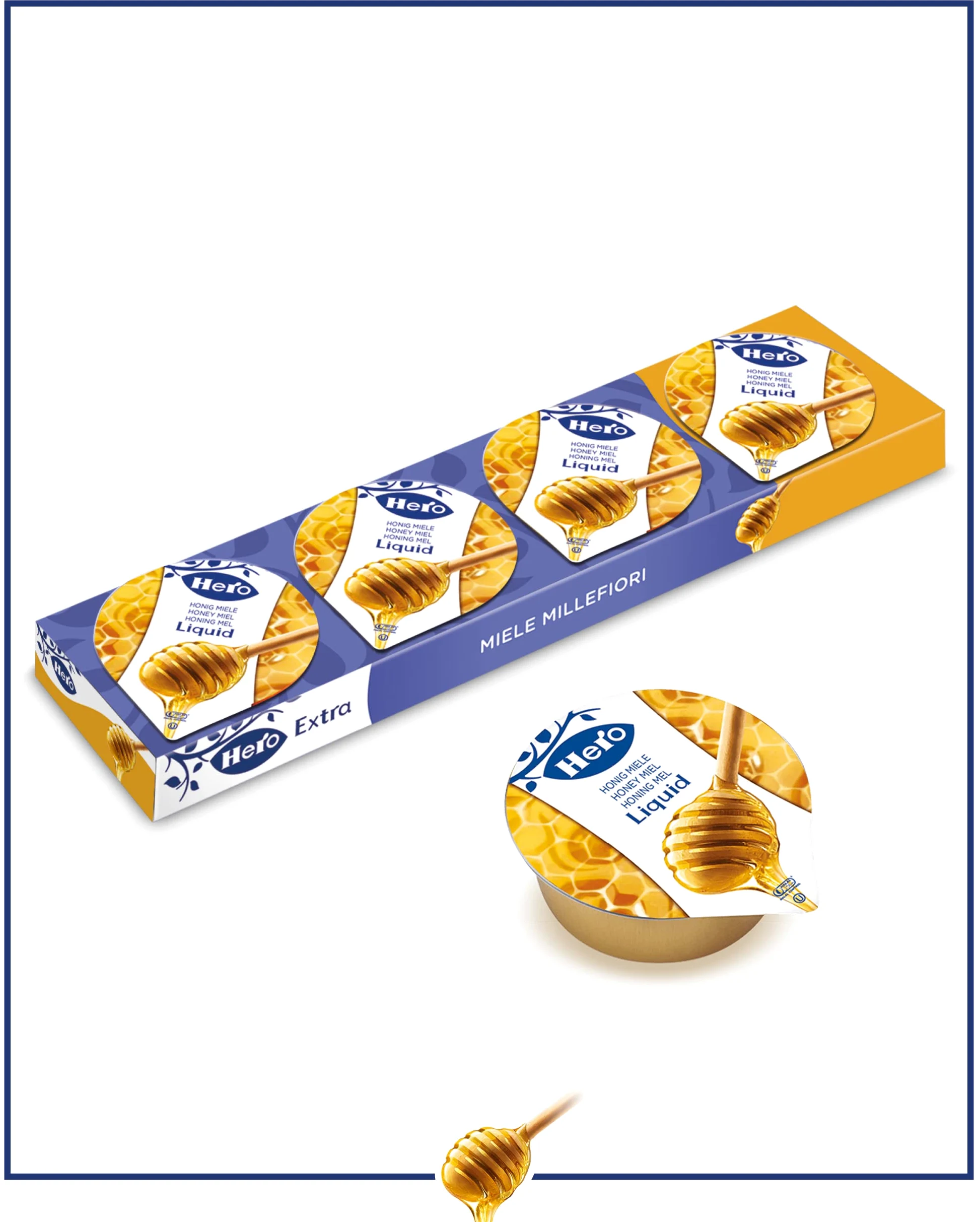 Hero Poker Miele Monoporzione, 30 confezioni da 100g (4 monodosi x 25 gr), Miele Millefiori, Prodotto di Alta Qualità, Senza Conservanti e Senza Coloranti