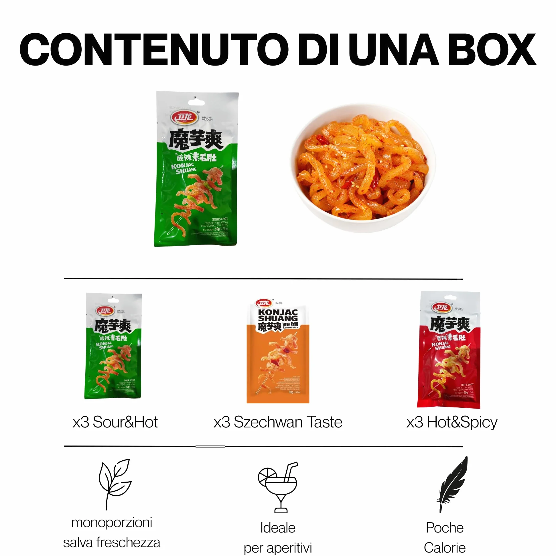 Mix Konjac Shuang 3 Gusti - Snack Cinesi Piccanti (Sour&Hot, Hot&Spicy e Szechwan Taste)