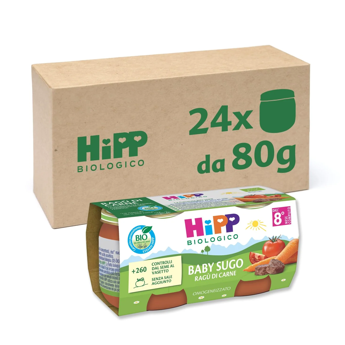 HiPP - Baby Sugo Biologico per Bambini, Gusto Ragù di Manzo, Senza Aggiunta di Sale e Aromi, 24 Vasetti da 80 g