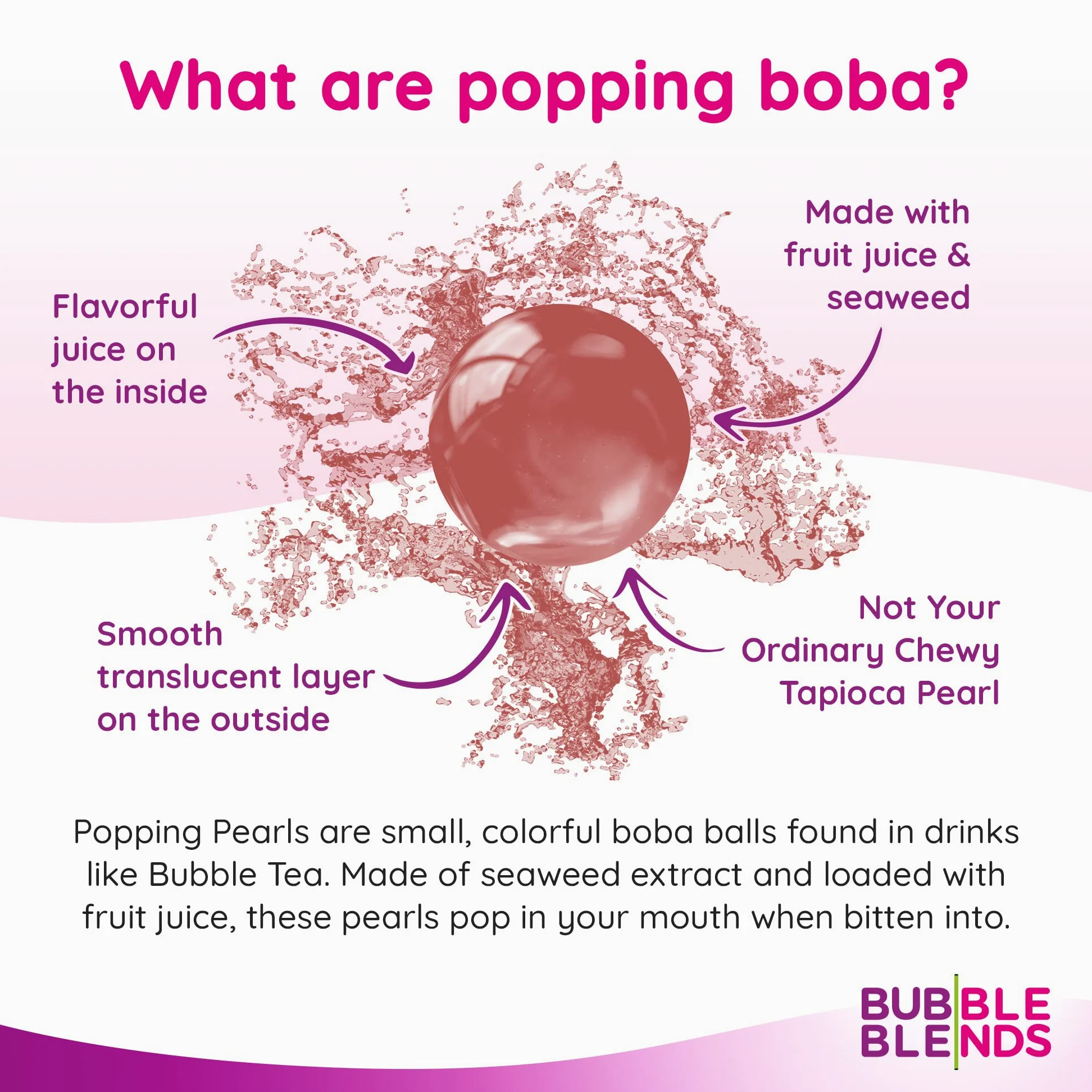 Popping Boba Gusto Lampone 450 g - Bubble Blends Perle di Frutta con Vero Succo di Frutta - Senza Lattosio, 100% Senza Grassi e Senza Glutine (4.5 Porzioni) - Palline Bubble Tea, Bevande e Topping