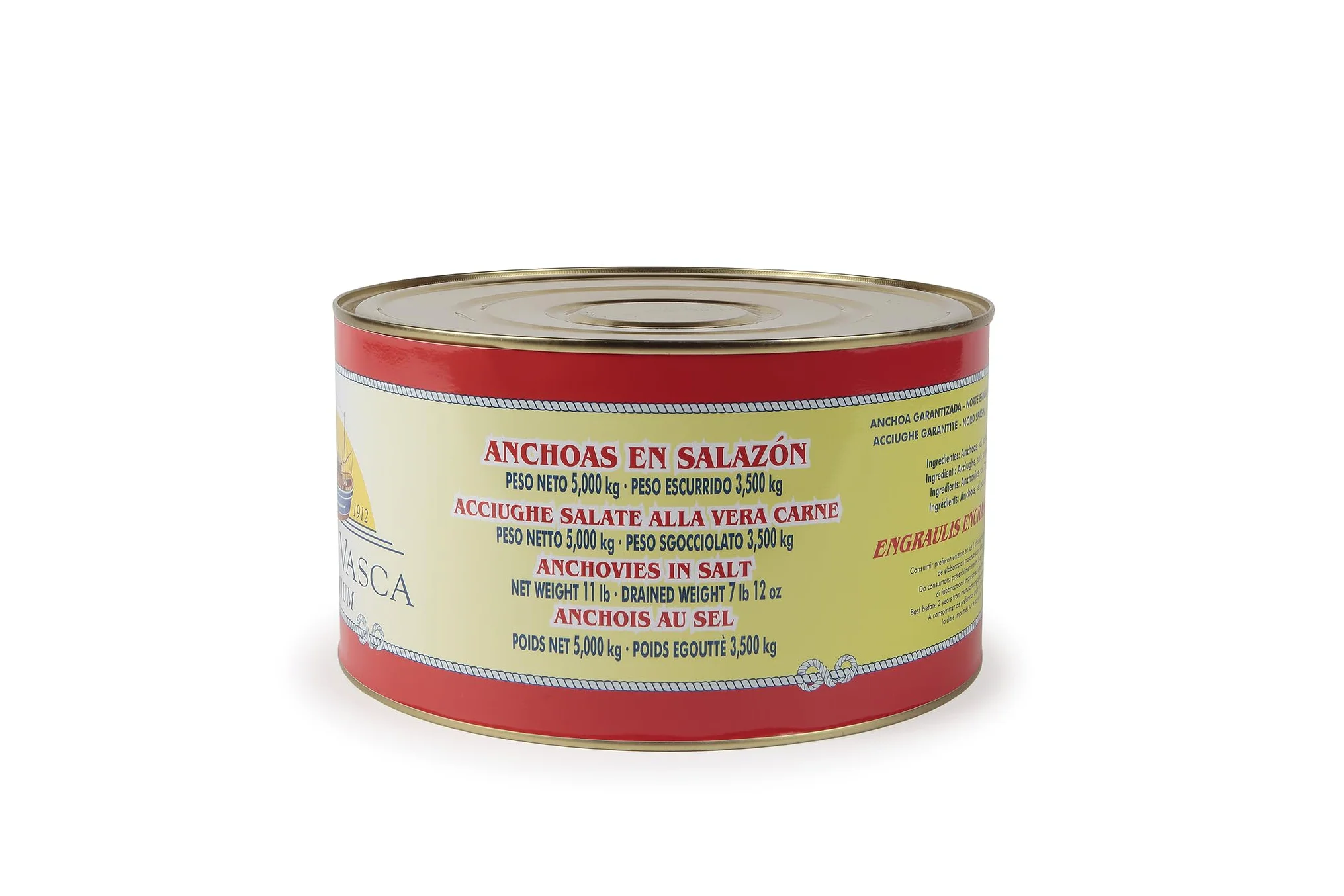 Acciughe Salate del Mar Cantabrico 13/14 Pesci per Strato COSTA VASCA - 5kg (sgocciolato 3,5 kg) - [1 unitá]
