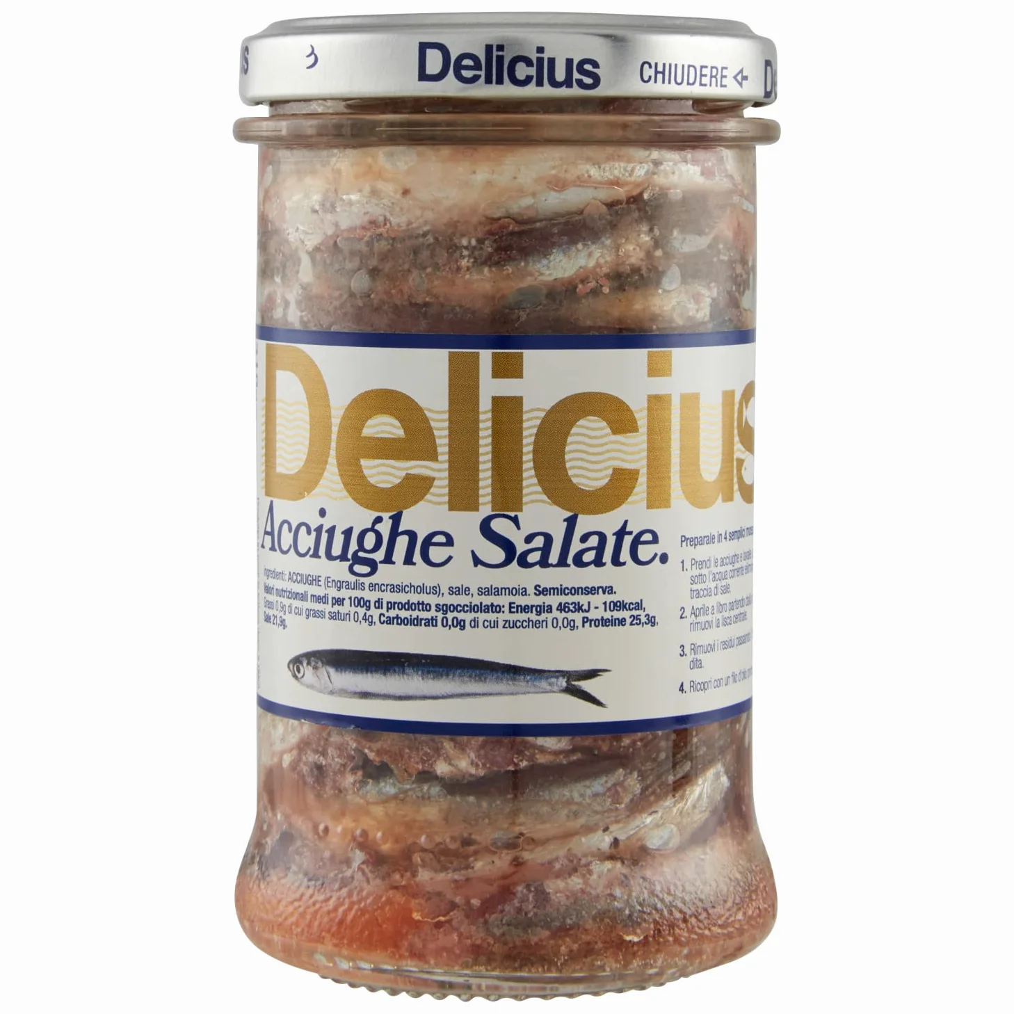 Delicius Vaso di Acciughe Salate, 310g (6 pezzi)