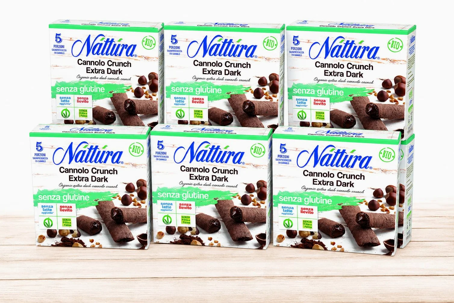 Cannoli Crunch Extra Dark Senza Glutine Bio, 9 Confezioni da 10 Cannoli, 5 Porzioni Salvafreschezza, Snack al Cioccolato, Senza Latte Aggiunto, Lievito e Olio di Palma