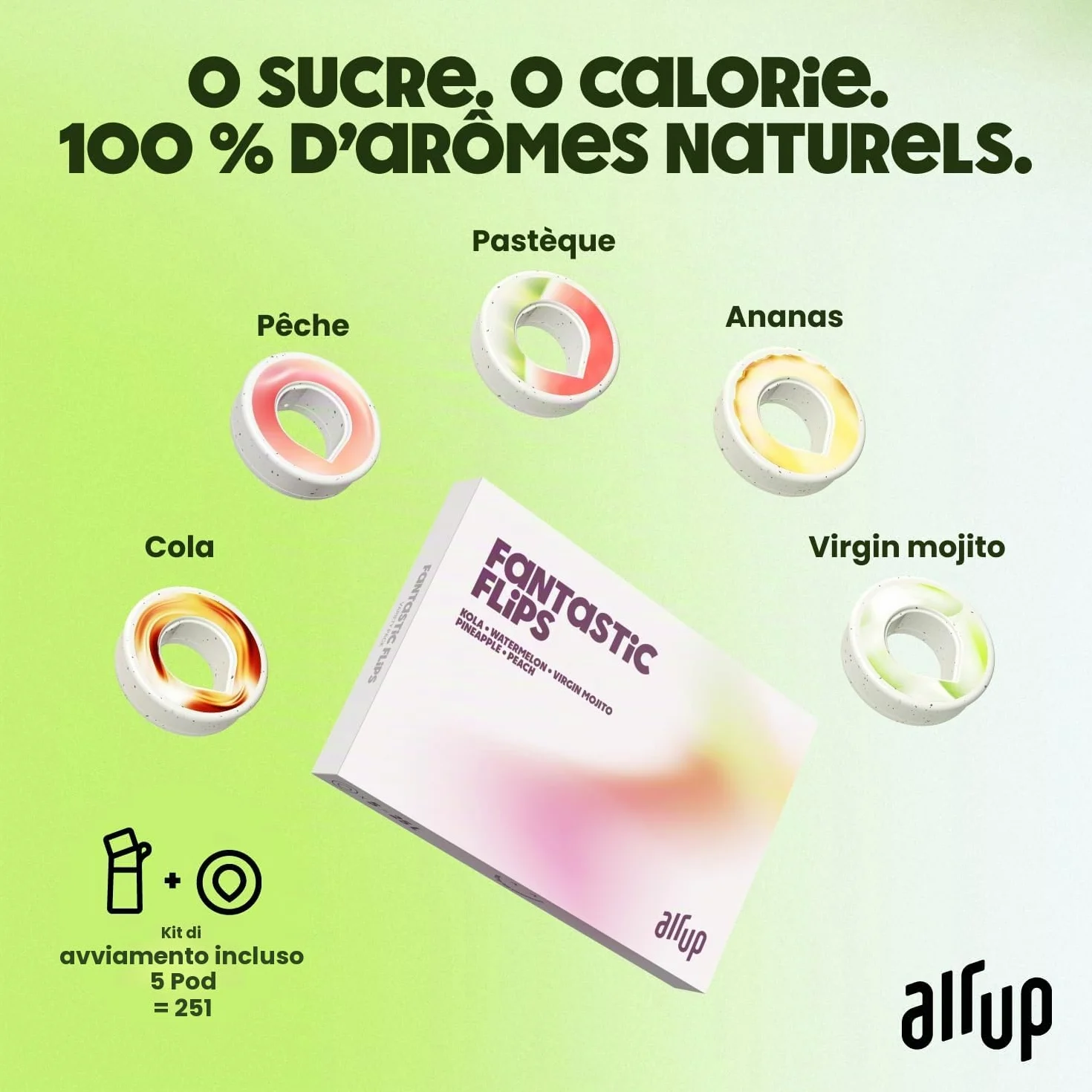 AIR UP Borraccia Click Turtle Green originale con cialde in 5 gusti, borraccia da 600 ml con aroma senza zucchero, lavabile in lavastoviglie, senza BPA