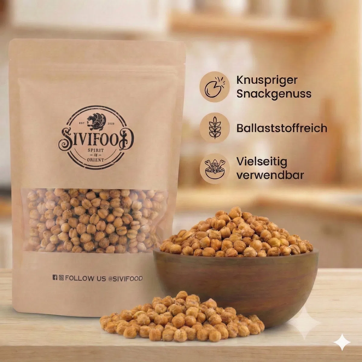 SIVIFOOD ceci tostati salati croccanti 500g – 100% naturali, senza additivi – Snack salato e vegetale – Ceci arrostiti freschi con sale – Ricco di gusto – Qualità premium roasted and salted chickpeas