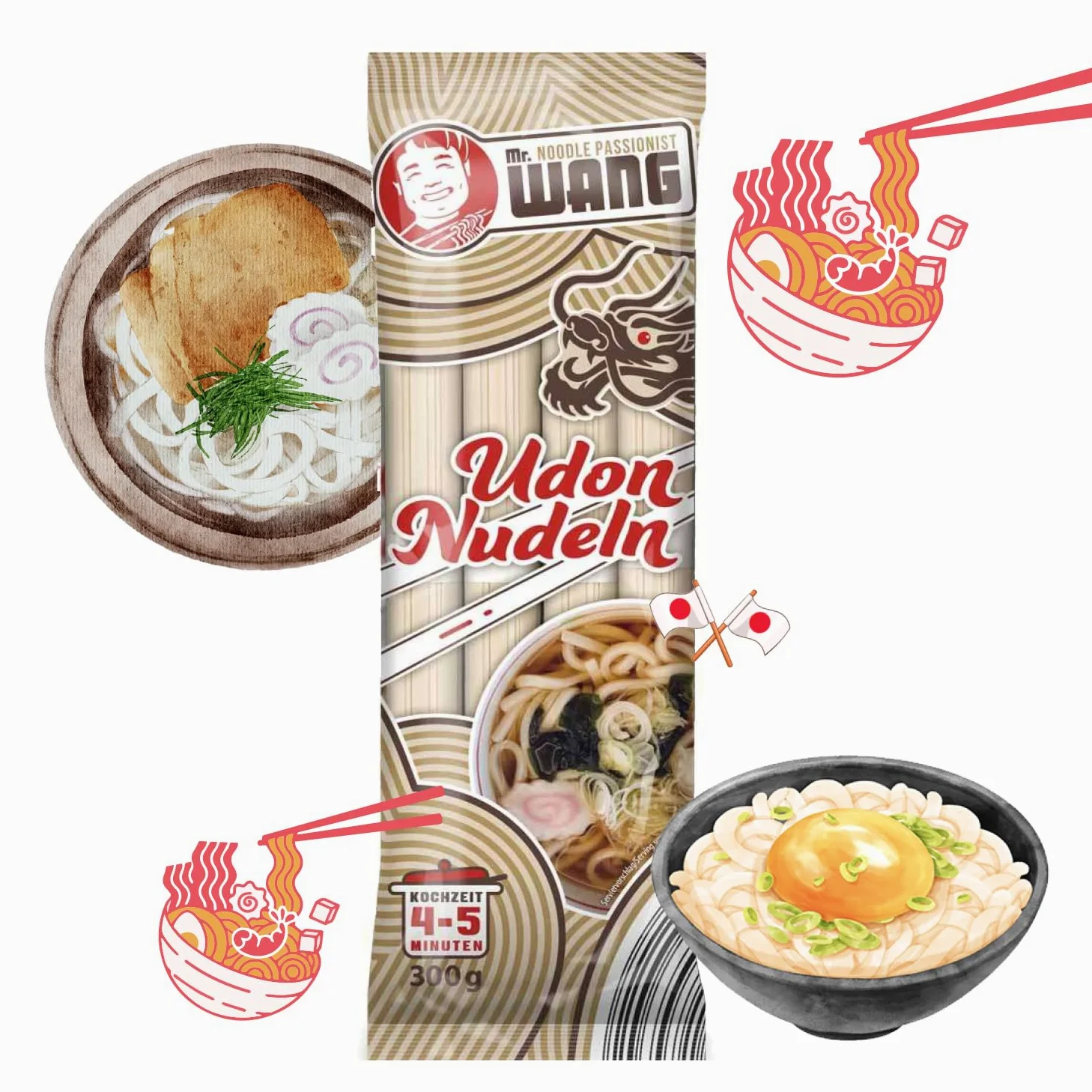 Mr. WANG Udon Pasta di grano giapponese per zuppe, insalate, ciotole e piatti wok
