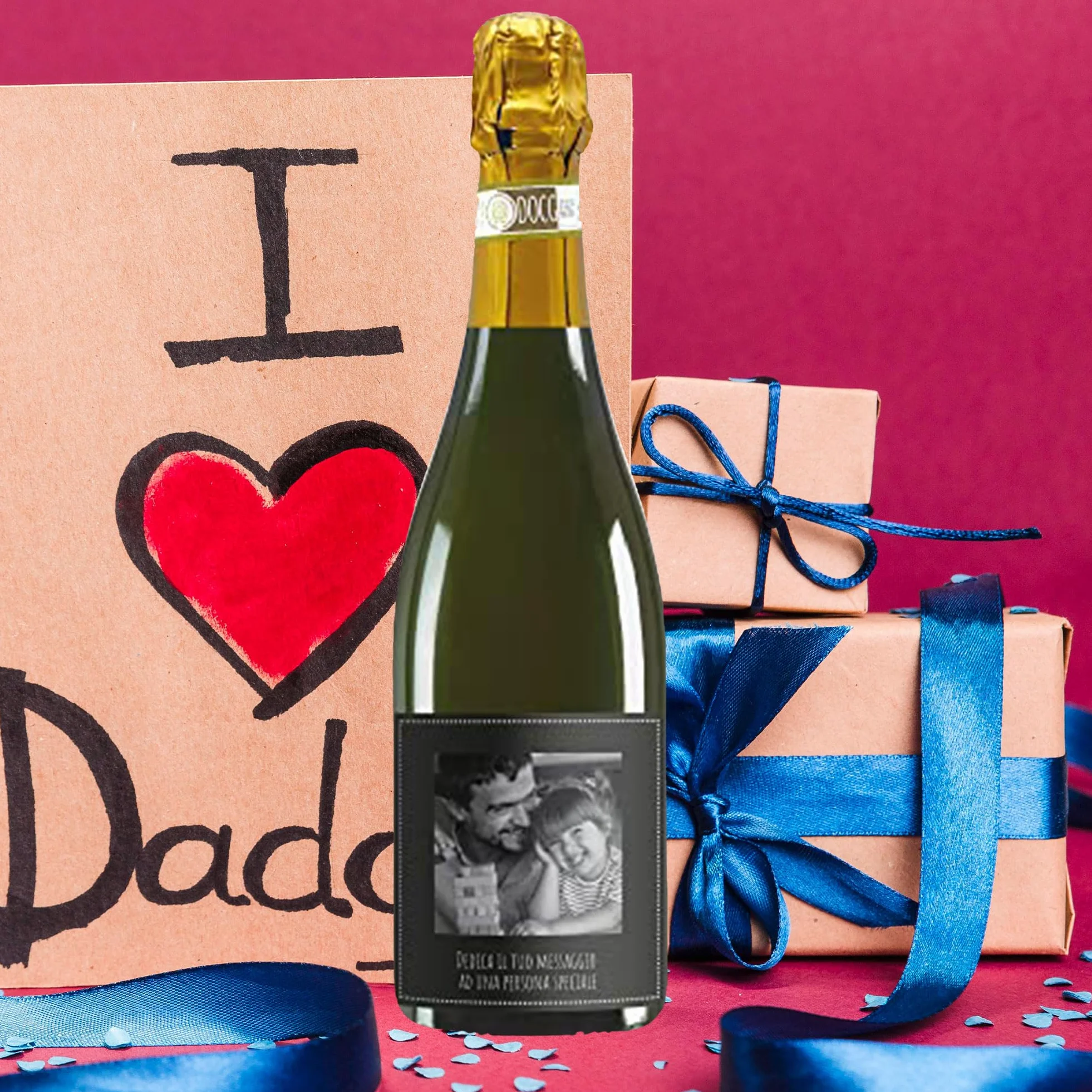 Bottiglia di spumante dolce Asti DOCG con etichetta personalizzata - Idea regalo esclusiva e originale per uomo, festa del Papà, festa del Nonno, nuova nascita, compleanno e Natale. (Foto e Testo)