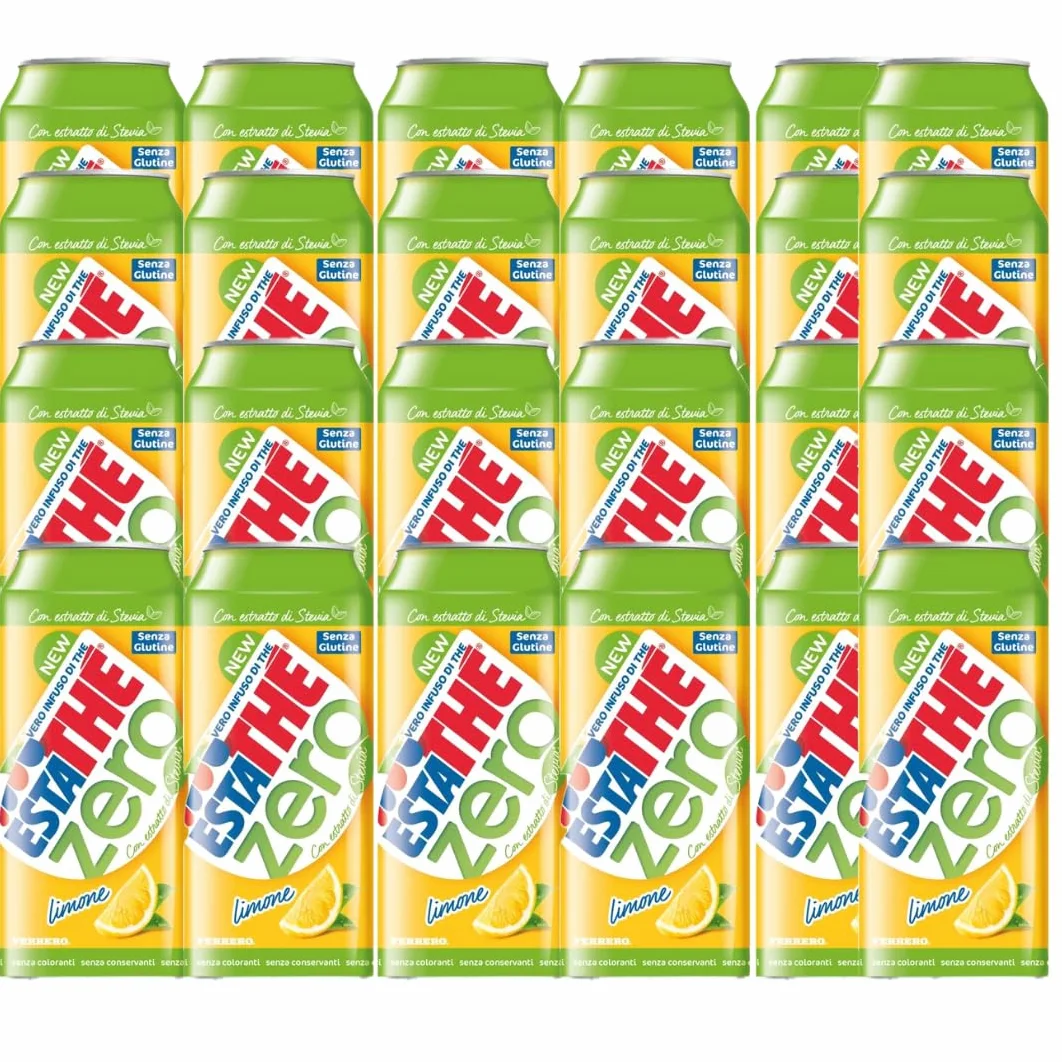 24X Confezione Per Estathé Zero Limone - The Freddo, Senza Zucchero, con Vero Infuso di Foglie di The e Succo di Limone, Bevanda Analcolica Senza Glutine, 24 Lattine da 330ml