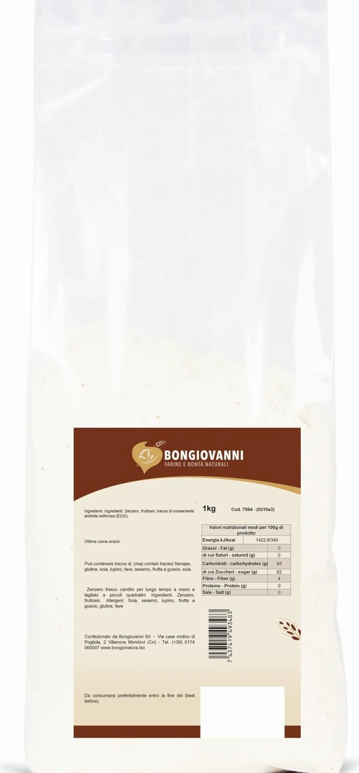 BONGIOVANNI FARINE E BONTA' NATURALI Zenzero Disidratato Al Naturale (candito Con Fruttosio) Kg