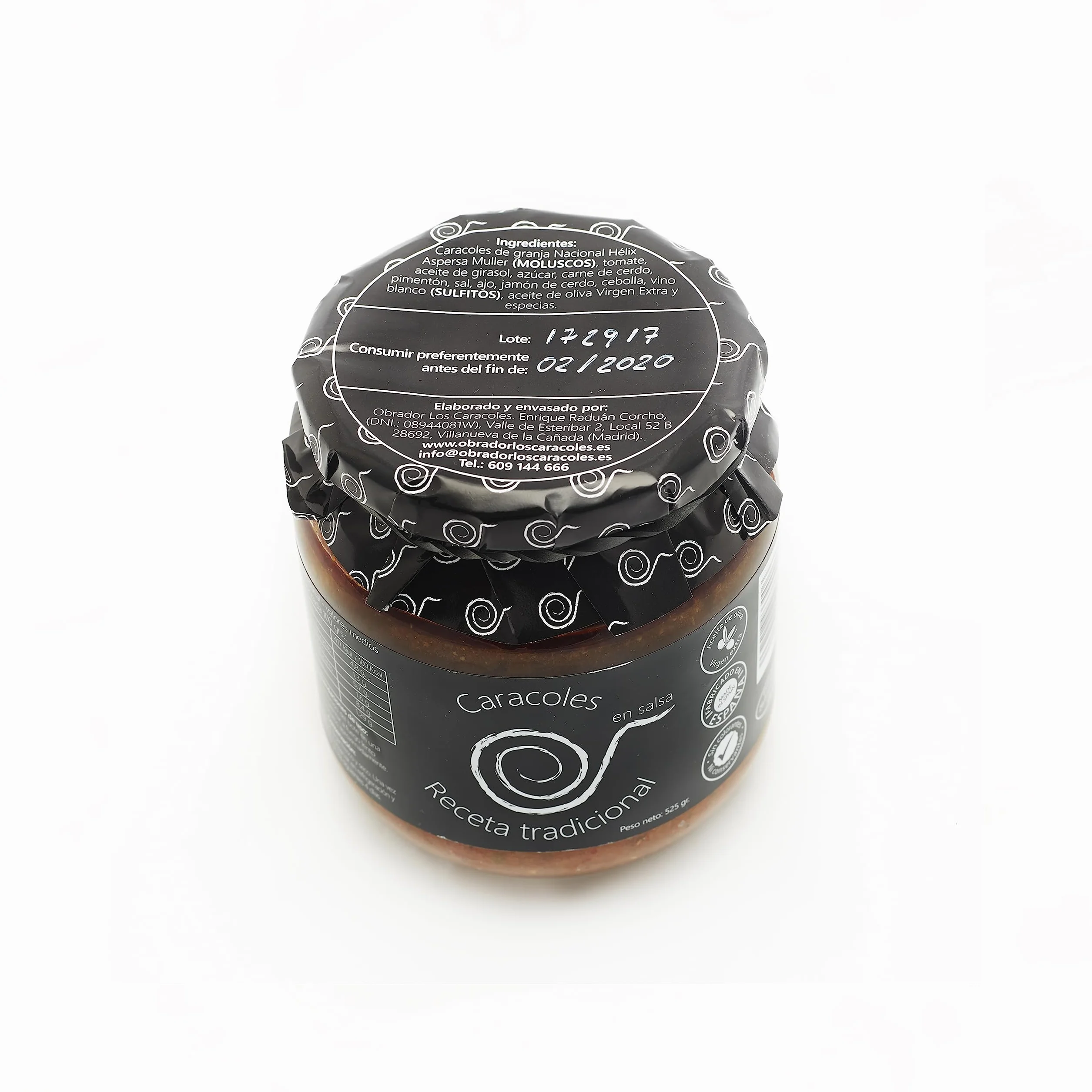 Lumache da mangiare. Lumache in salsa. Lumache cotte 550gr (Confezione da 8). Ricetta familiare, casalinga e artigianale. Conserve gastronomiche. Regalo originale per tutti. Prodotto 100% fatto Spagna
