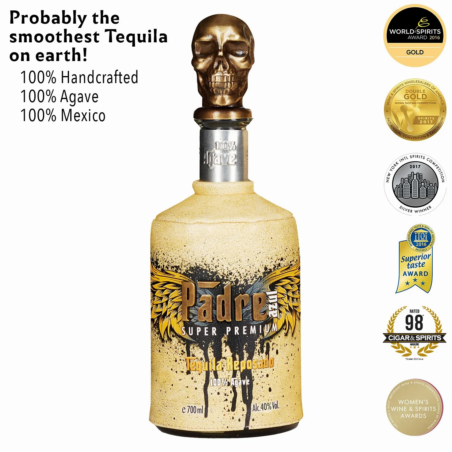 Padre Azul Tequila Reposado 40% 0,7l • Tequila Premium Made in Mexico • Un Tequila Reposado molto liscio per un divertimento puro