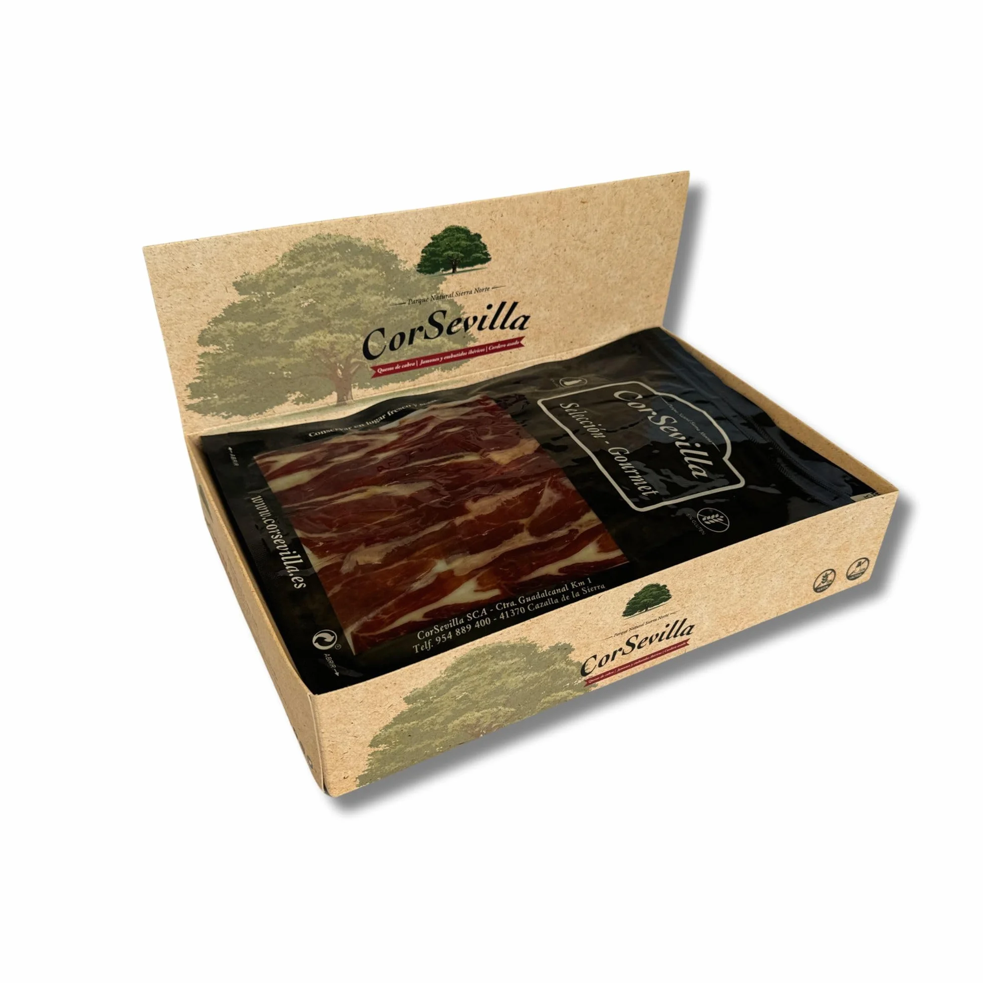 Corsevilla - Confezione di Jamón Ibérico di Bellota a Fette 100% - Spalla affettata 100% iberica di bellota - Prosciutto Crudo - Prosciutto Pata negra - Salumi - 12 pezzi - 100 grammi per confezione.