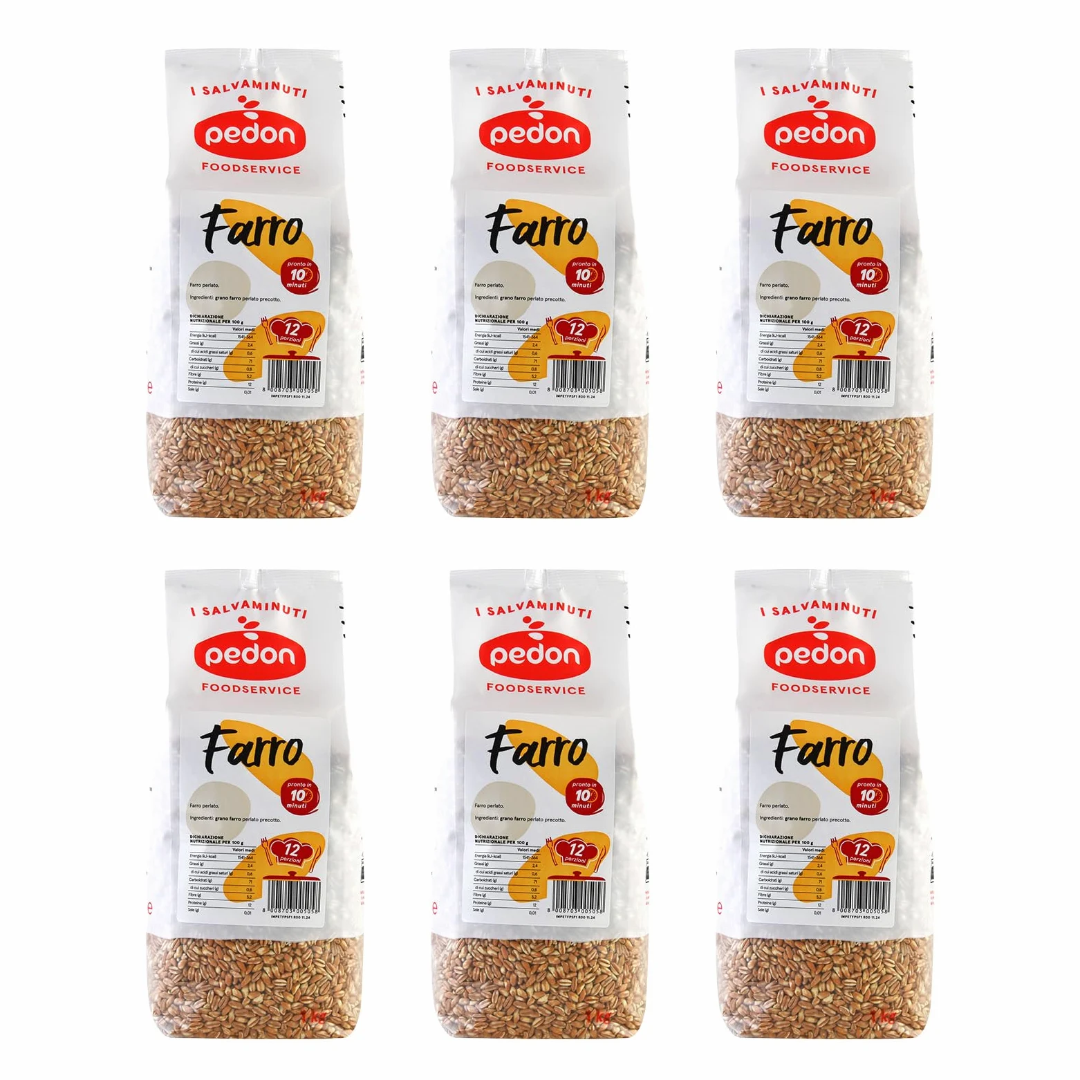 Pedon | I Salvaminuti Farro Perlato Precotto 1 kg x 6, Cereali a Rapida Cottura Naturali, Pronti in 10 Minuti