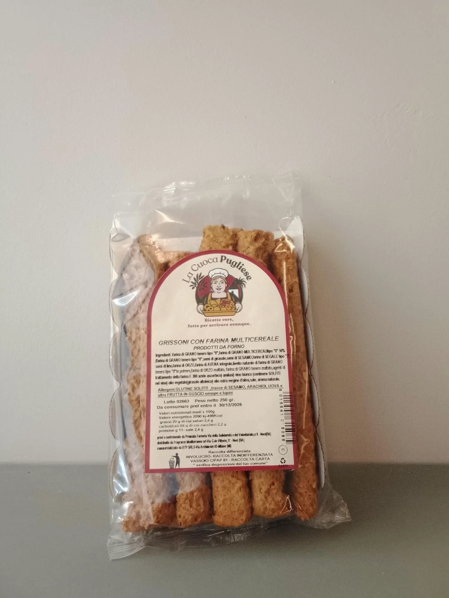 La Cuoca Pugliese - Grissoni Multicereali Artigianali, grissini croccanti con farina multicereale e semi, snack salato da forno, 10 confezioni da 250 g