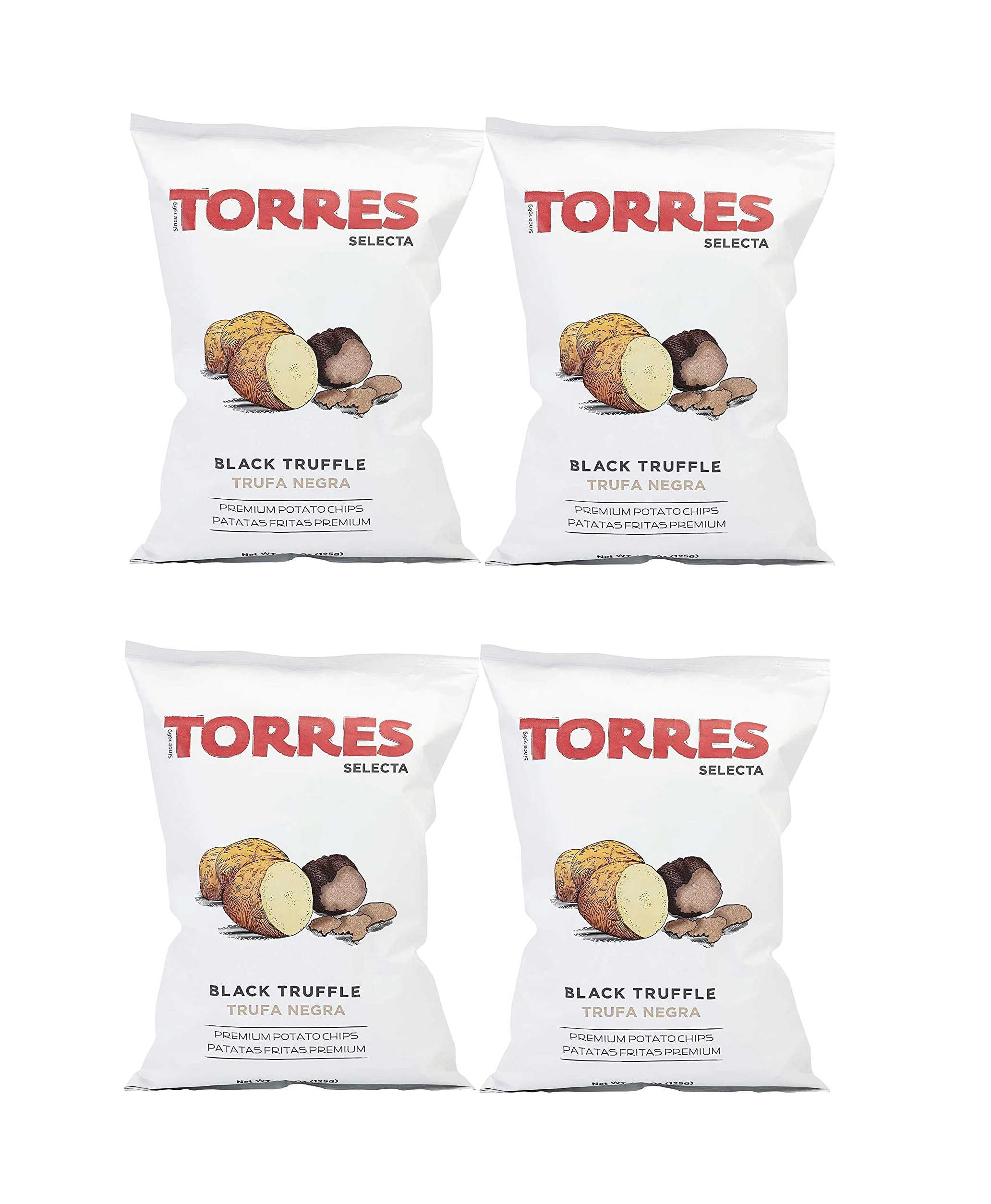 Torre s Patatine al tartufo | Gusto impareggiabile con texture traslucida | Perfettamente croccante | Senza glutine | Made in Catalunya, Spagna nord-orientale | 125g (confezione da 4)