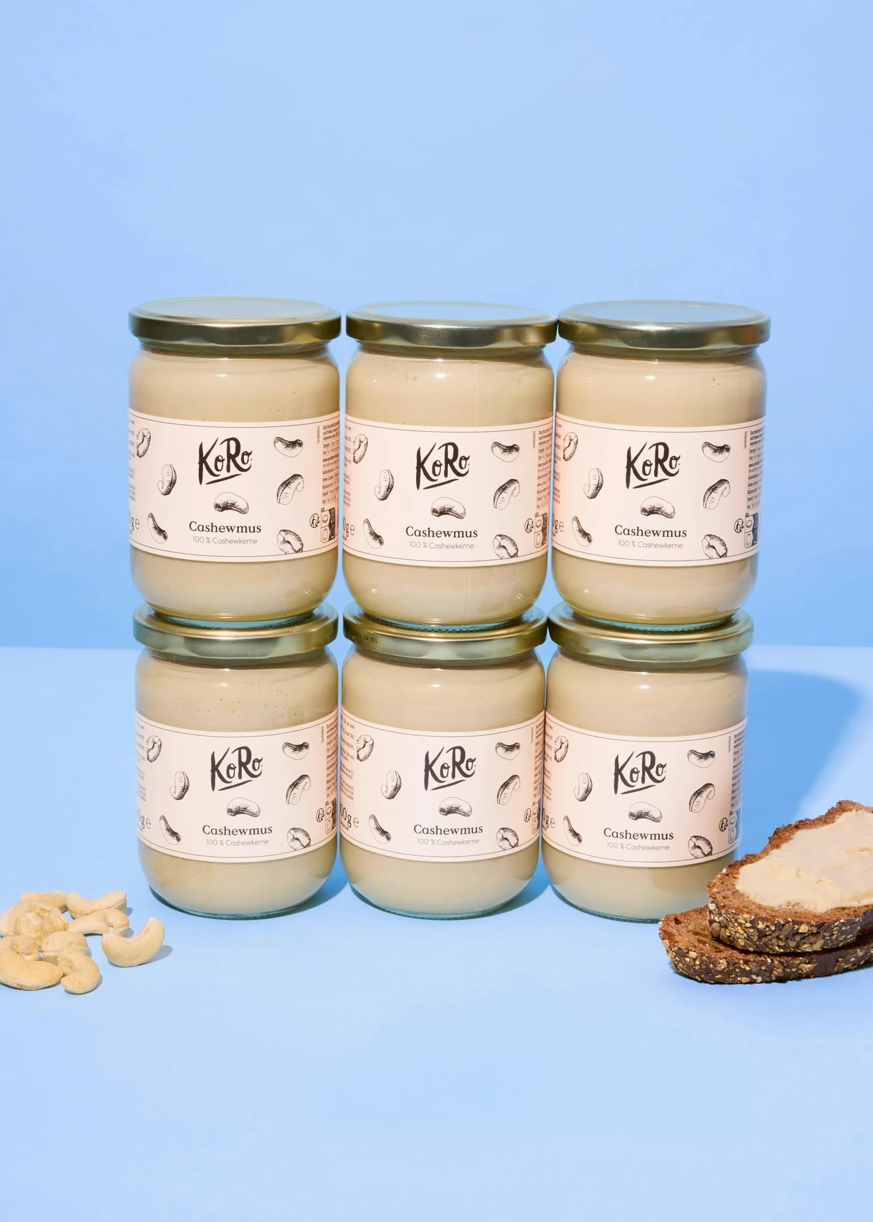 KoRo - Crema di anacardi 6 x 500 g - Crema di frutta secca senza zuccheri aggiunti e senza additivi - Spalmabile, 100% a base di anacardi, prodotto vegano