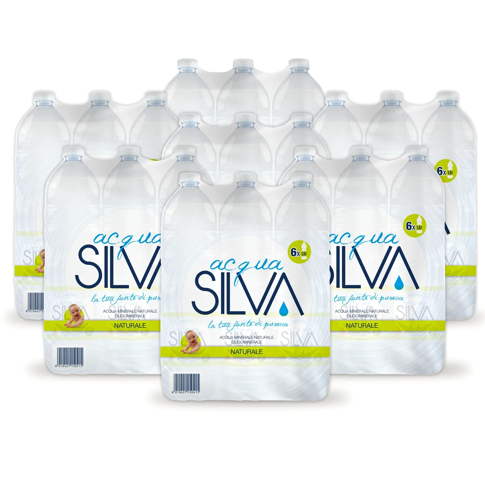 Acqua Silva Naturale – Confezione 7 fardelli (6 bottiglie 1,5 L a fardello) (tot. 42 Bottiglie da 1,5 L) – Leggera e Oligominerale
