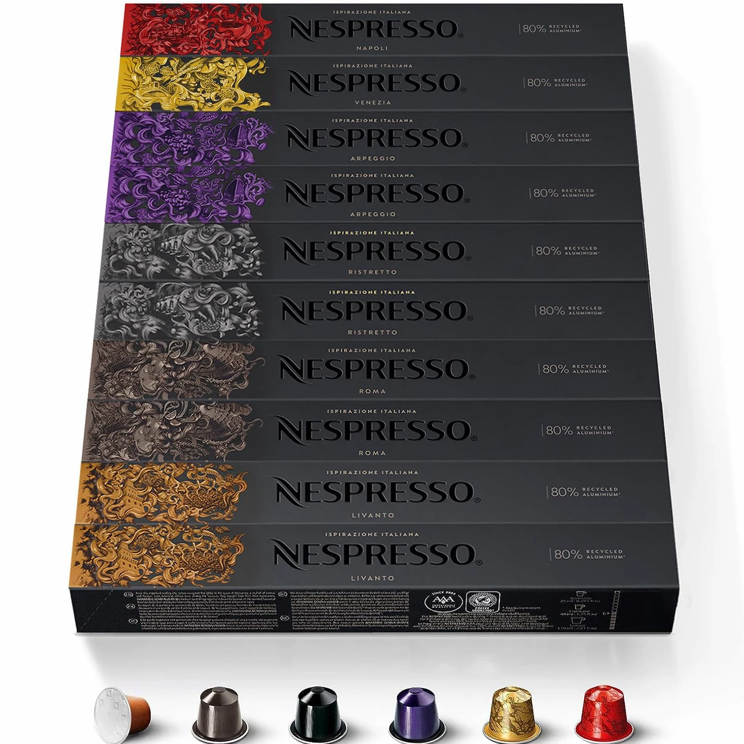 CAPSULE NESPRESSO ORIGINALI - Selezione Ispirazione Italiana da 100 Capsule Nespresso Caffè, Intensità da 6 a 13 (su 13), Linea Original, Capsule Riciclabili Nespresso