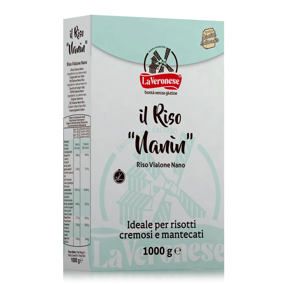 La Veronese | Nanin, Riso Vialone Nano, Varietà di Riso Semifino, Riso Versatile, Senza Glutine, 9x1000g