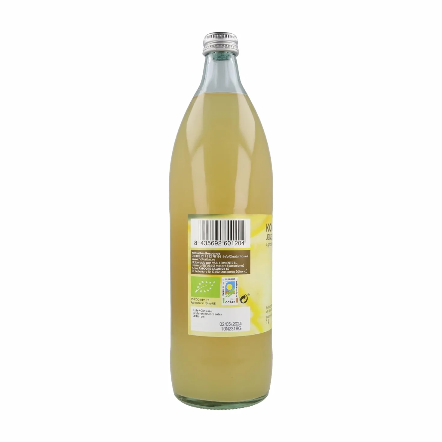 Kombucha Zenzero e Limone Bio 1L Naturitas Essentials | Bevanda sana | Aiuta la digestione | Frizzante | Probiotico