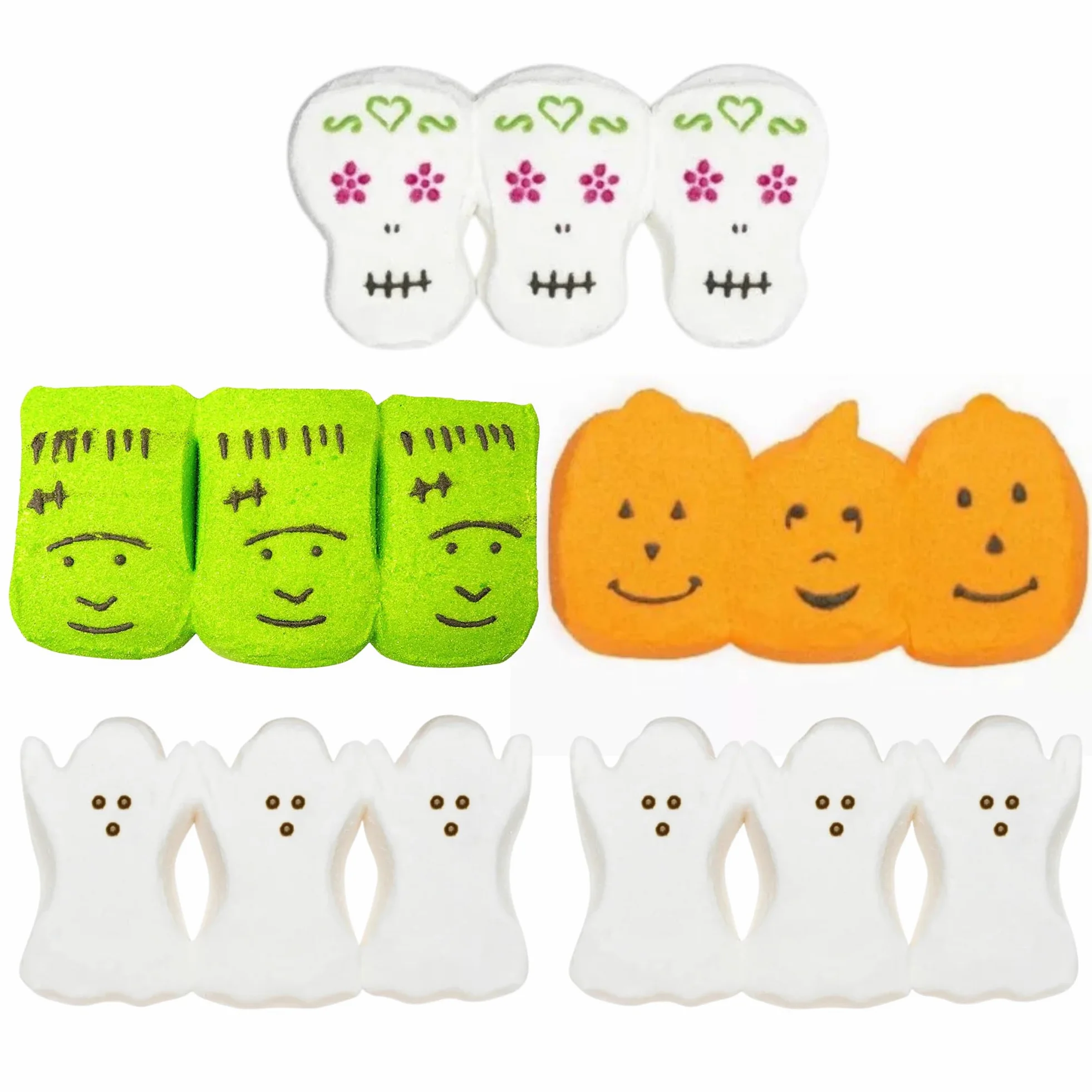 Peeps Halloween Marshmallow Candy, confezione da 3 teschi di zucchero, mostri, zucche, fantasmi e gatti, confezione da 5
