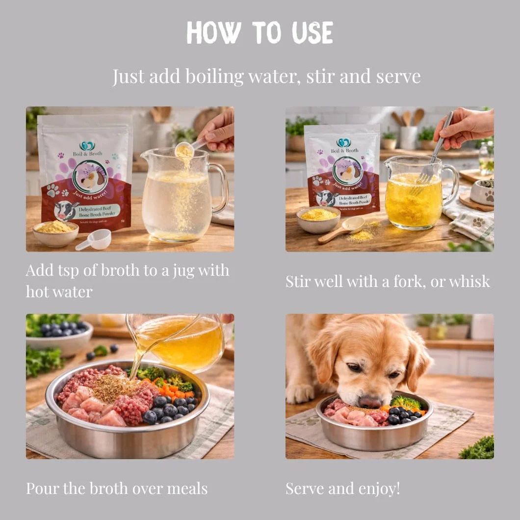 Brodo di manzo bollire e brodo per cani | 100% puro brodo proteico in polvere | Fino a 21 porzioni | Collagene bovino di tipo II | Ossa alimentate con erba britannica | Grado umano | Anca e