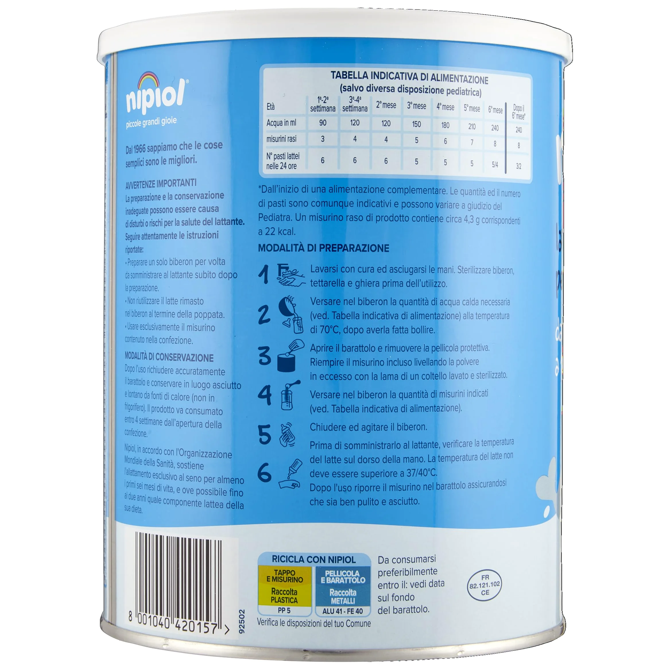 Nipiol Latte in Polvere Stage 0-12 Mesi - 800 g