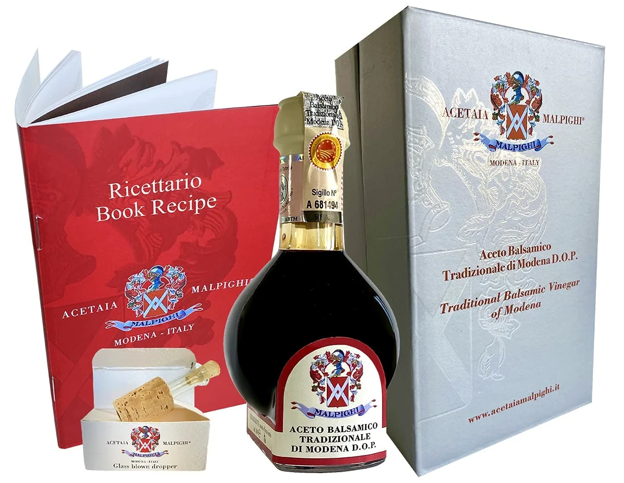 Aceto Balsamico Tradizionale di Modena DOP invecchiato 12 anni, 100ml, con Tappo dosatore e Ricettario
