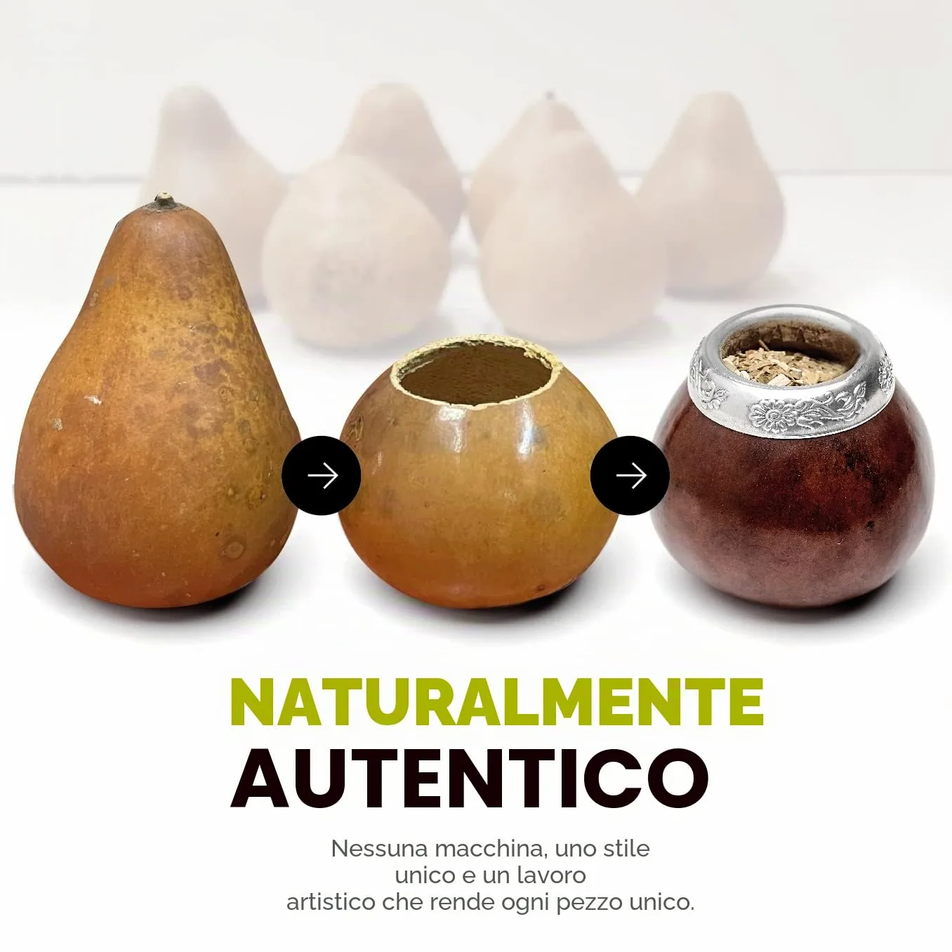 BALIBETOV Mate Argentino - Te Mate Kit di Zucca Naturale Fatto a Mano (Tazza Mate Originale) Compreso Bombilla Mate (Yerba Mate Bombilla) - Set Mate Argentino Autentico (Marrone)