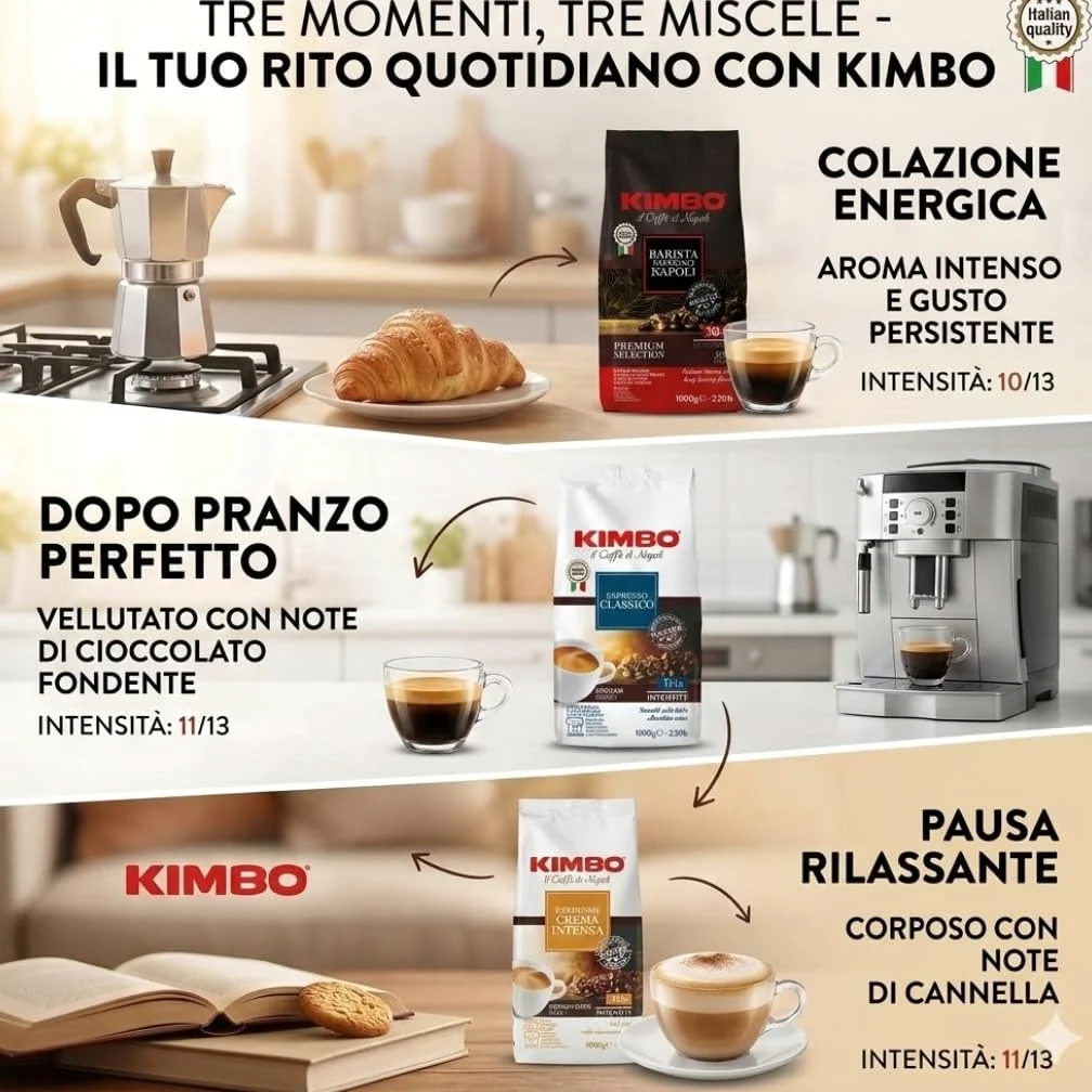 Set Degustazione Caffè Kimbo in grani: Classico, Espresso Napoli e Crema Intensa 1 kg x 3
