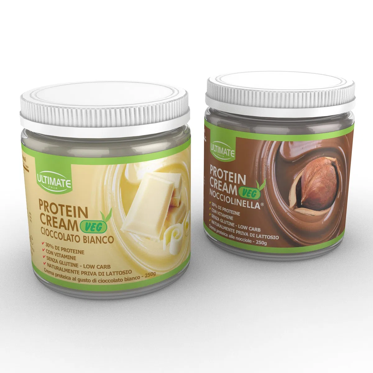 2 protein cream gusti misti (1 veg cioccolato bianco + 1 veg nocciolinella) - senza glutine - low carb - 2x250g