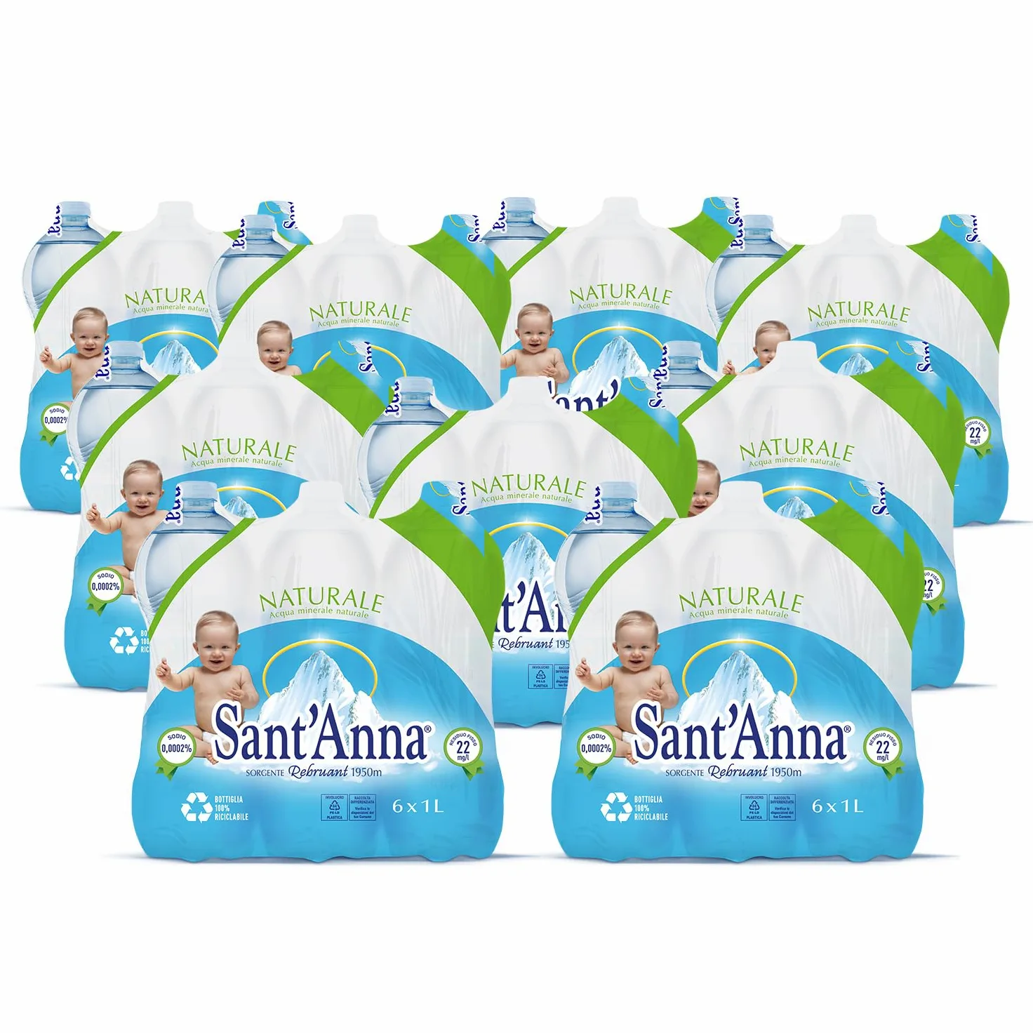 Acqua Sant'Anna Pack 1,0L Naturale | 54 bottiglie | Acqua Minerale Naturale Oligominerale Minimamente mineralizzata | Bottiglie di Plastica 100% Riciclabile
