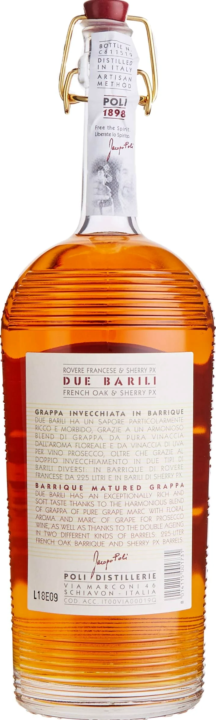 Poli, Grappa Due Barili in Tubo Legno - 700 ml