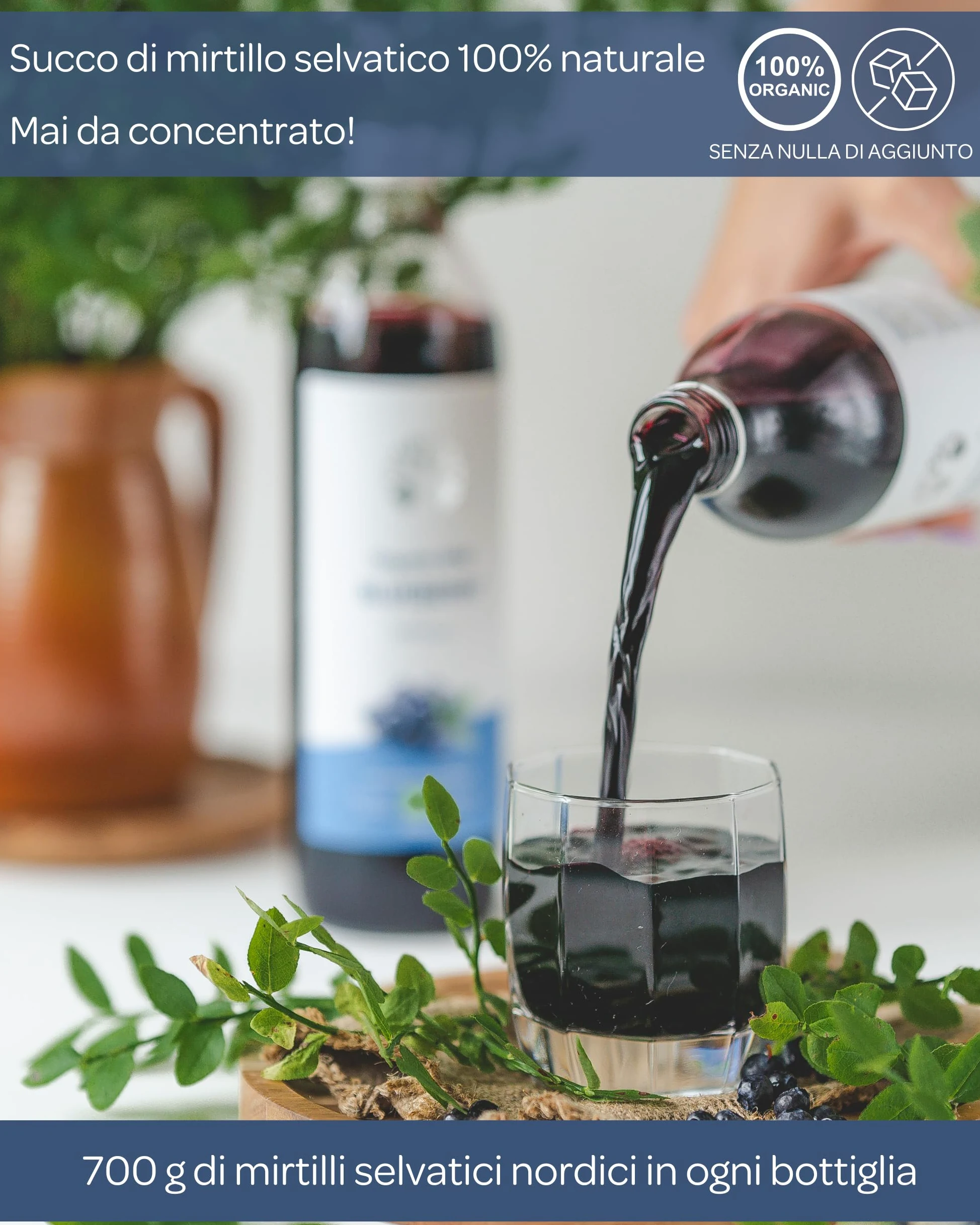 Succo di mirtillo selvatico biologico LOOV – 100% puro, non da concentrato, spremuto a freddo da bacche nordiche raccolte in natura, senza acqua né zuccheri aggiunti – 6 x 500 ml