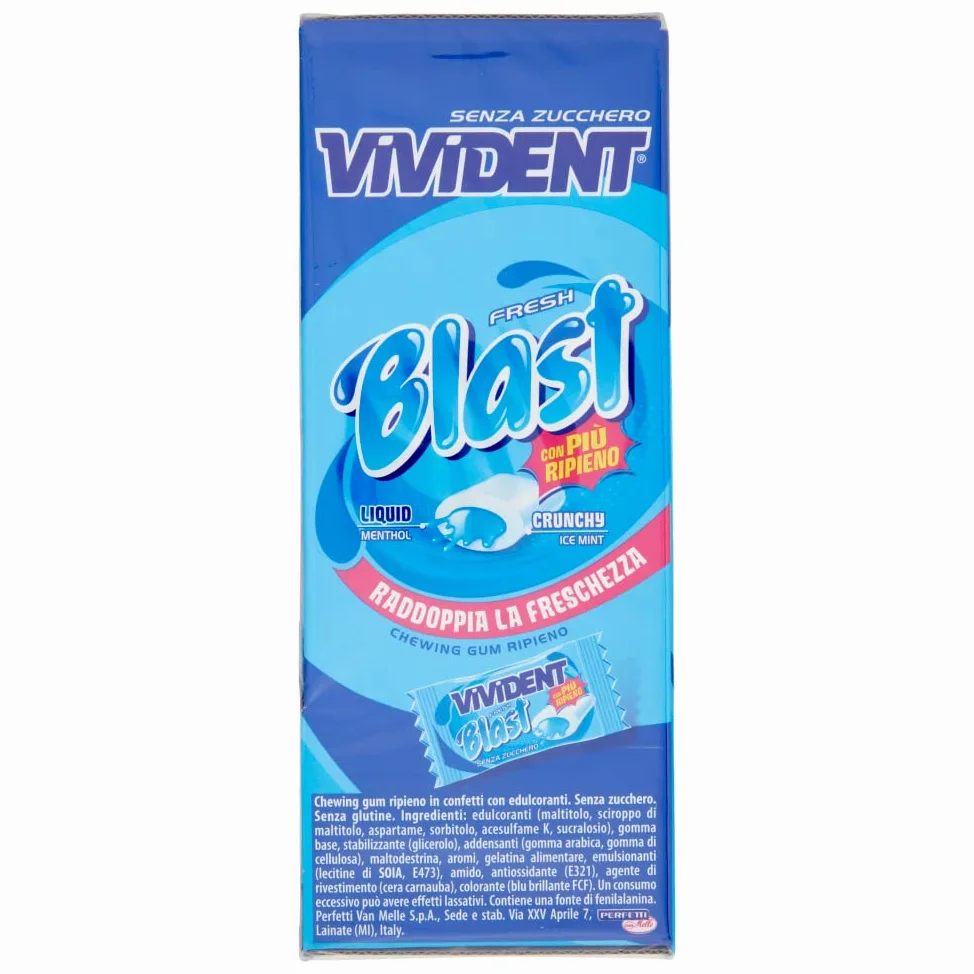 Vivident Fresh Blast, Chewing Gum Ripieno, Senza Zucchero, Gusto Menta, Senza Glutine, Confezione da 200 Gomme da Masticare incartate singolarmente