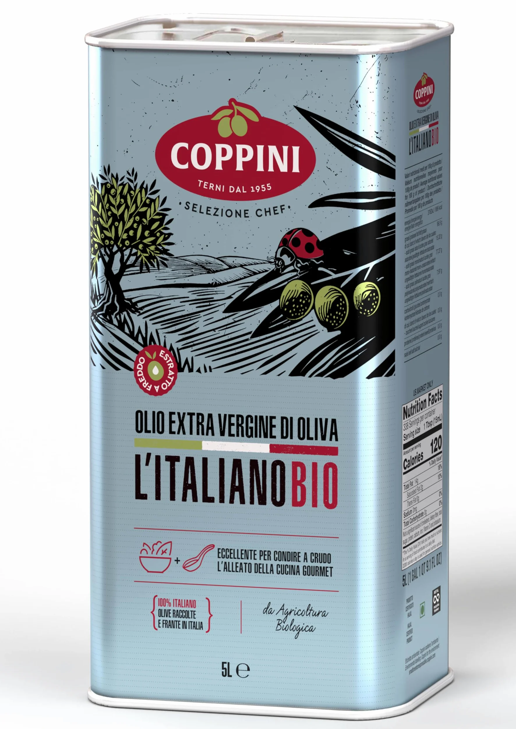 COPPINI TERNI Olio Extra vergine di Oliva Coppini Biologico Italiano - 5 L
