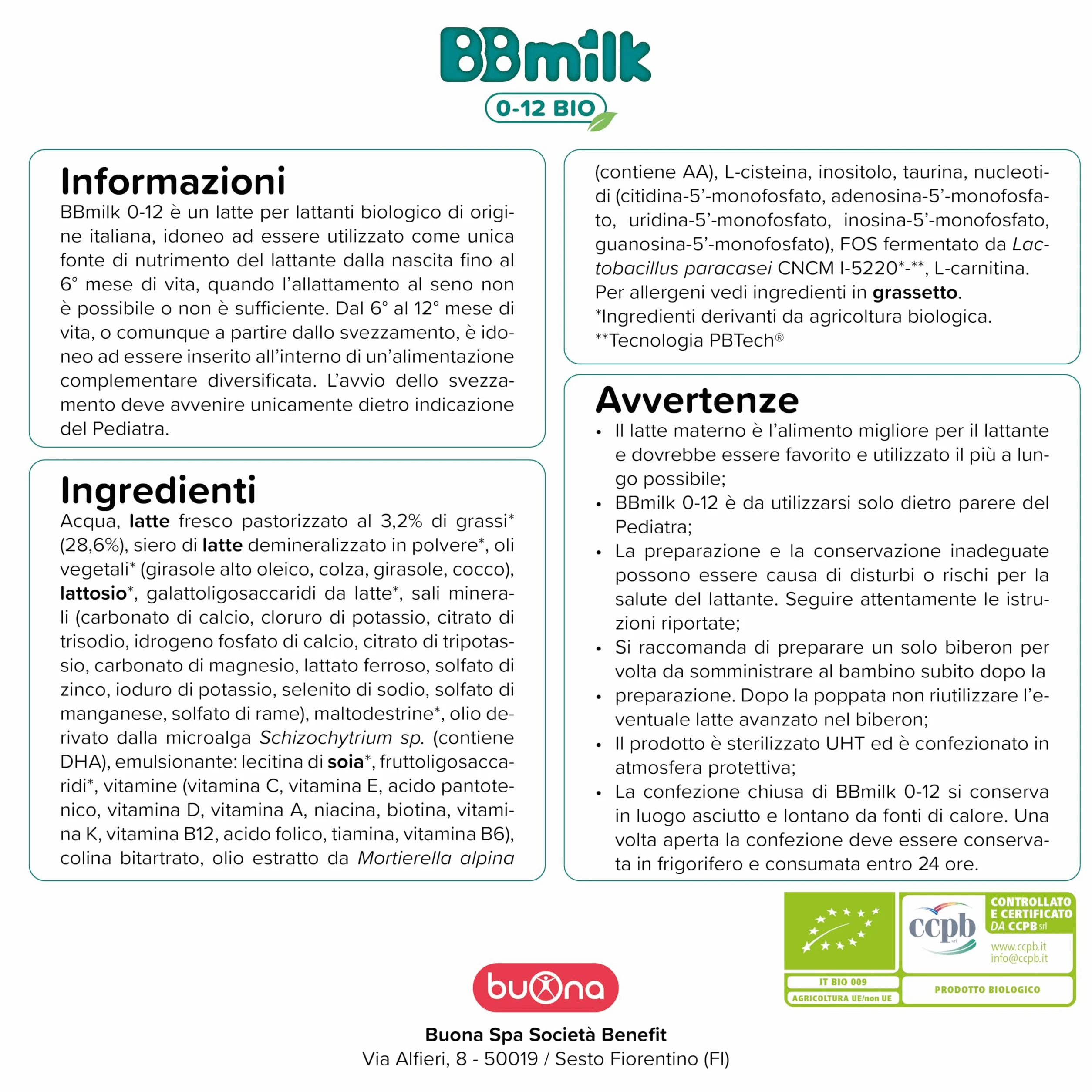 Buona BBmilk 0-12 Liquido, Latte Bio per Neonati 12x500ml, Indicato dalla Nascita fino ai 12 mesi, Qualora l’Allattamento non è Possibile o Sufficiente, Latte per Neonati Liquido Made in Italy