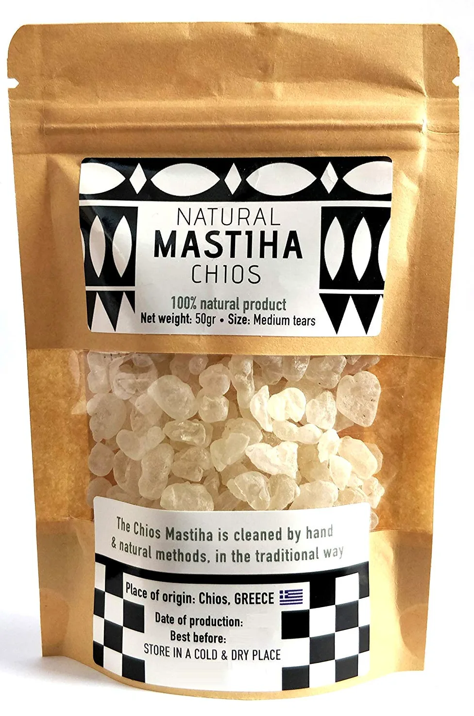 IconsGr Chios Mastiha Lacrime Gum Greco 100% Naturale Mastic Pack da coltivatori di mastice (50gr Lacrime medie)