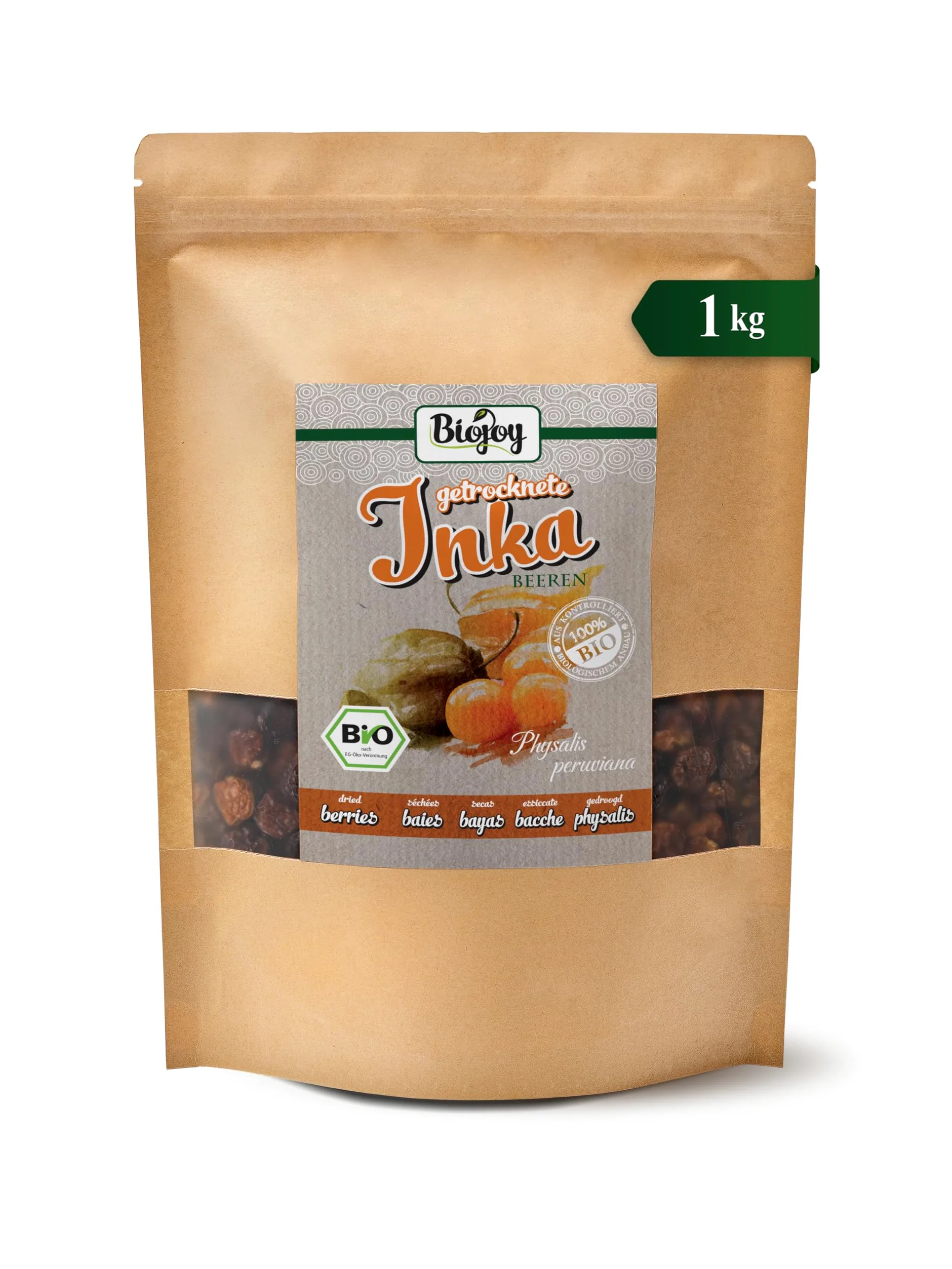 Biojoy Bacche di Inca BIO essiccate (1 kg), Physalis senza zucchero aggiuntо e senza zolfo