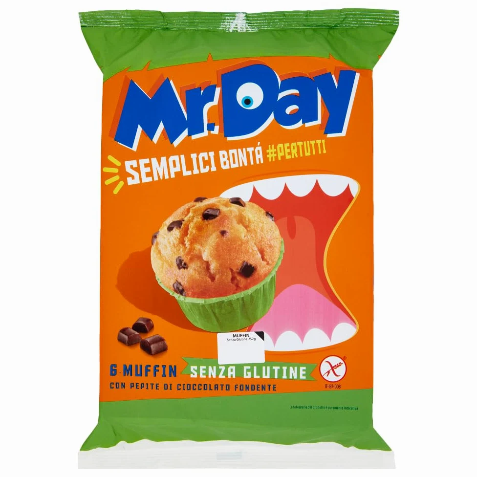 Mr. Day Muffin con Pepite di Cioccolato Fondente, Senza Glutine (Gluten Free) 252g [BOX da 6 Confezioni]