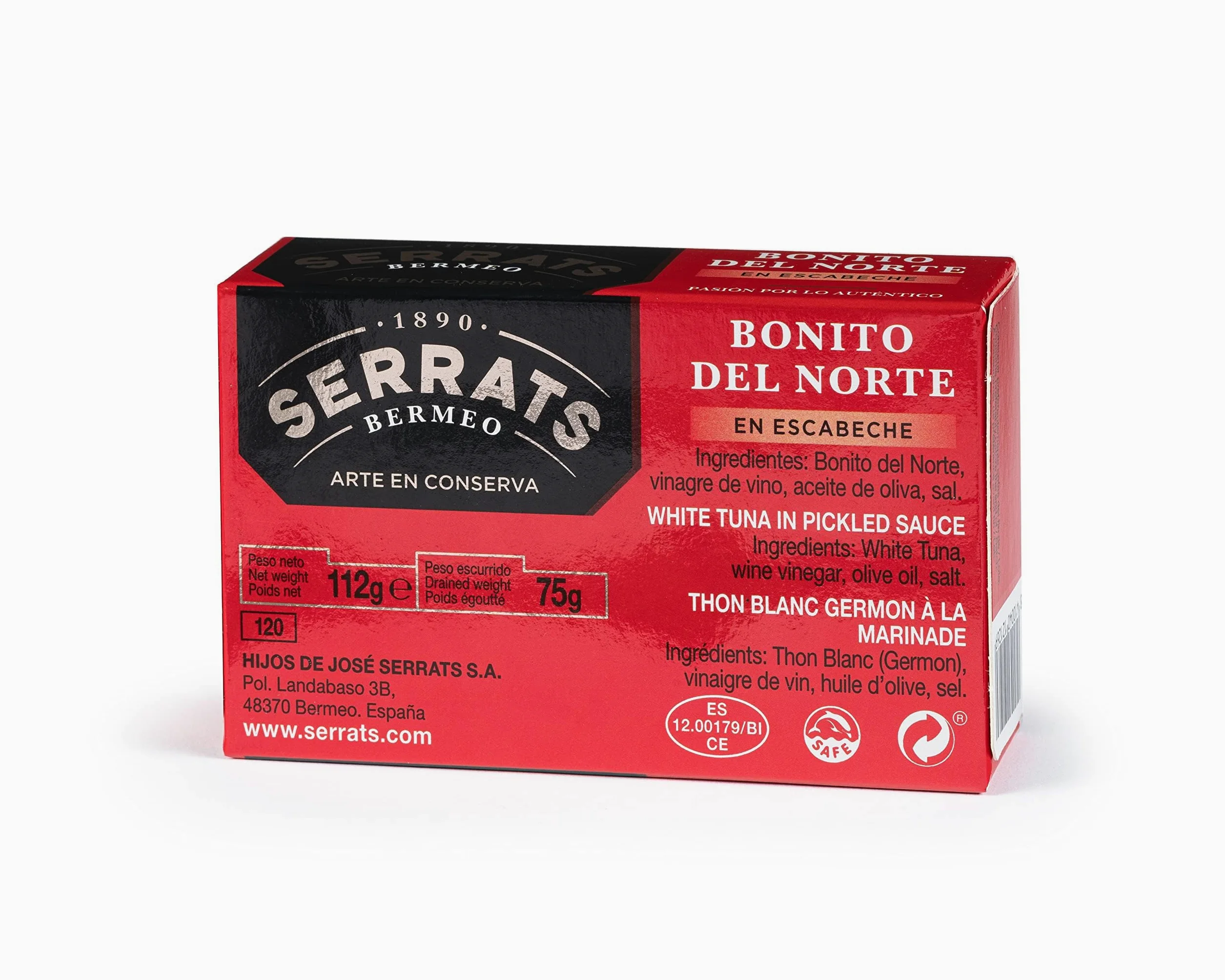 CONSERVAS SERRATS - Tonno Bianco del Cantabrico in Marinata Artigianale - 12 Lattine x 112g (Totale: 1344g) - Ricetta Tradizionale con Paprica - Senza Glutine - Ricco di Omega 3 – Gourmet