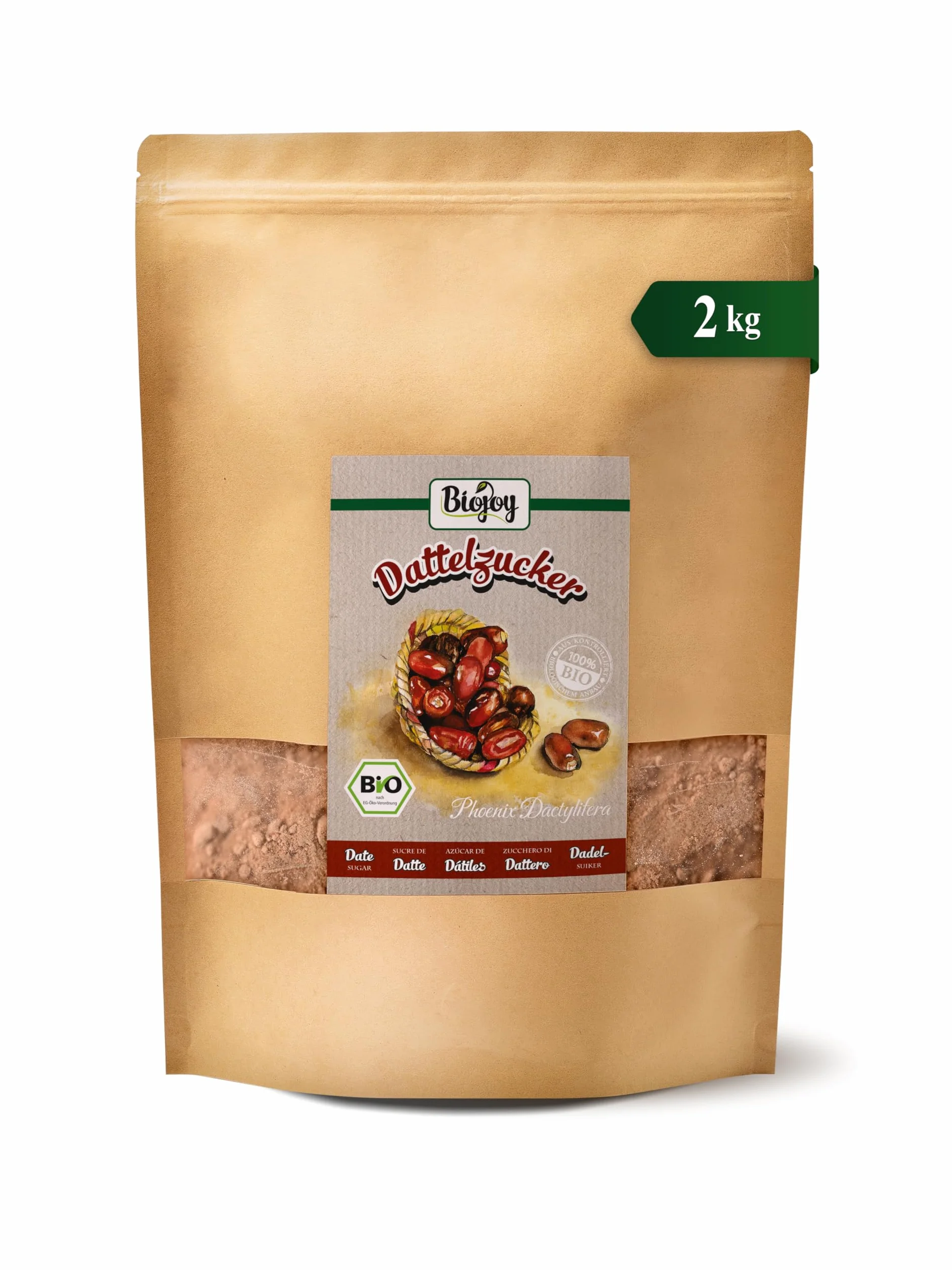 Biojoy Zucchero di datteri BIO (2 kg), non raffinato, naturale e senza additivi (Phoenix Dactylifera)