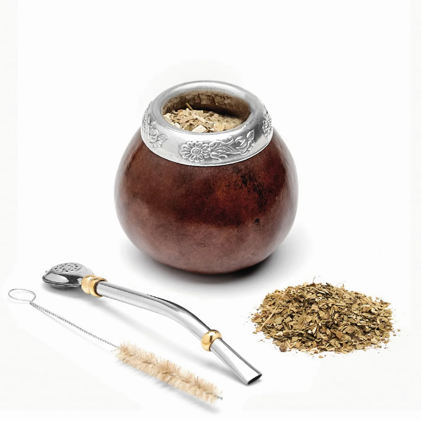BALIBETOV Mate Argentino - Te Mate Kit di Zucca Naturale Fatto a Mano (Tazza Mate Originale) Compreso Bombilla Mate (Yerba Mate Bombilla) - Set Mate Argentino Autentico (Marrone)