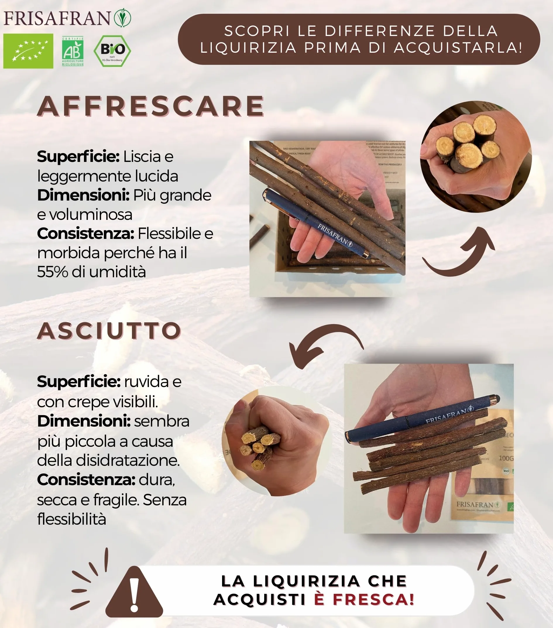 FRISAFRAN | Liquirizia in bastoncini BIO 500g | PRODOTTO FRESCO | radici-liquirizia | bastoncini | liquirizia-pura | bastoni | Fresco Radice | Direttamente dal produttore