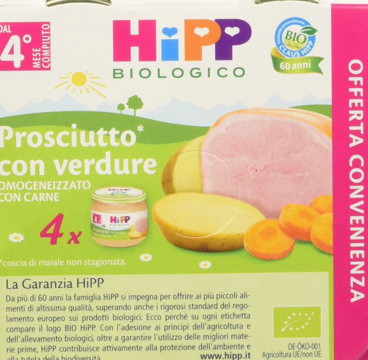 Hipp Omo Multipack Prosciutto con Verdure - Confezione 4 x 80 g