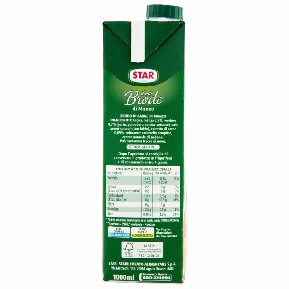 STAR Il Mio Brodo Manzo, 12 x 1 l, brodo liquido pronto, 100% naturale, senza conservanti, senza glutine + Beni Culinari portachiavi gratuito