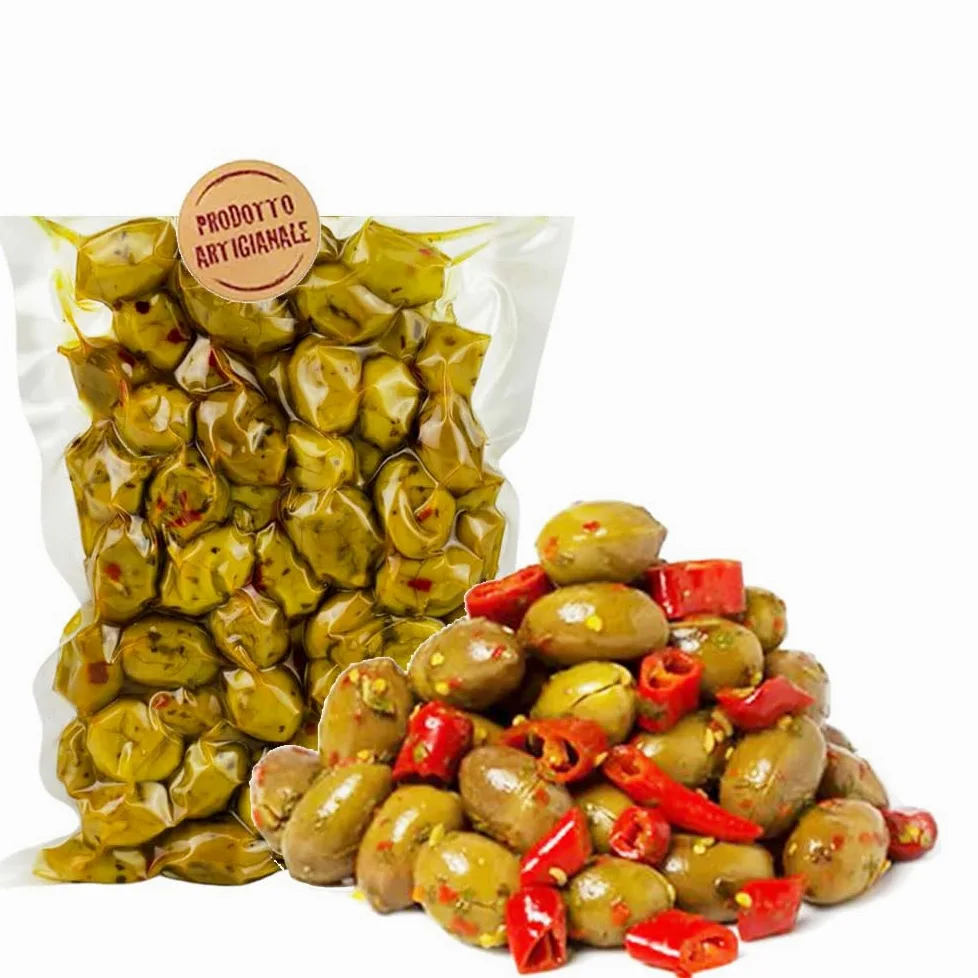 Olive verdi schiacciate condite alla Calabrese in busta 3 kg | Prodotto Artigianale